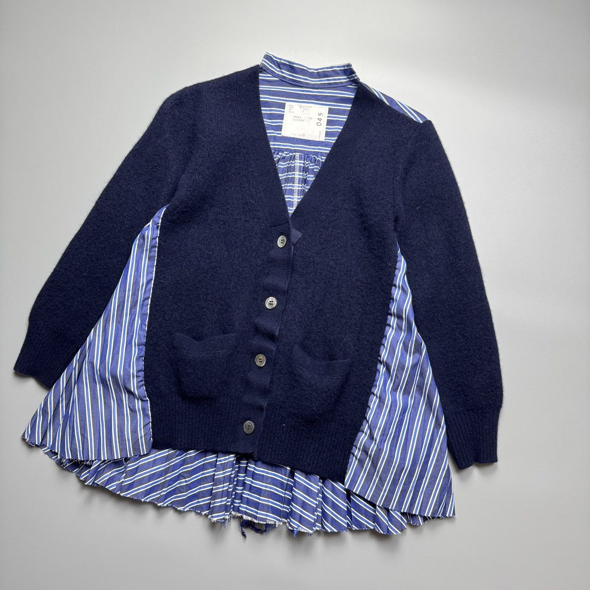 Sacai Sacai - Wool Knit Pleated Stripes Panelled Cardigan Size XS / US 0-2 / IT 36-38 - 3 Thumbnail