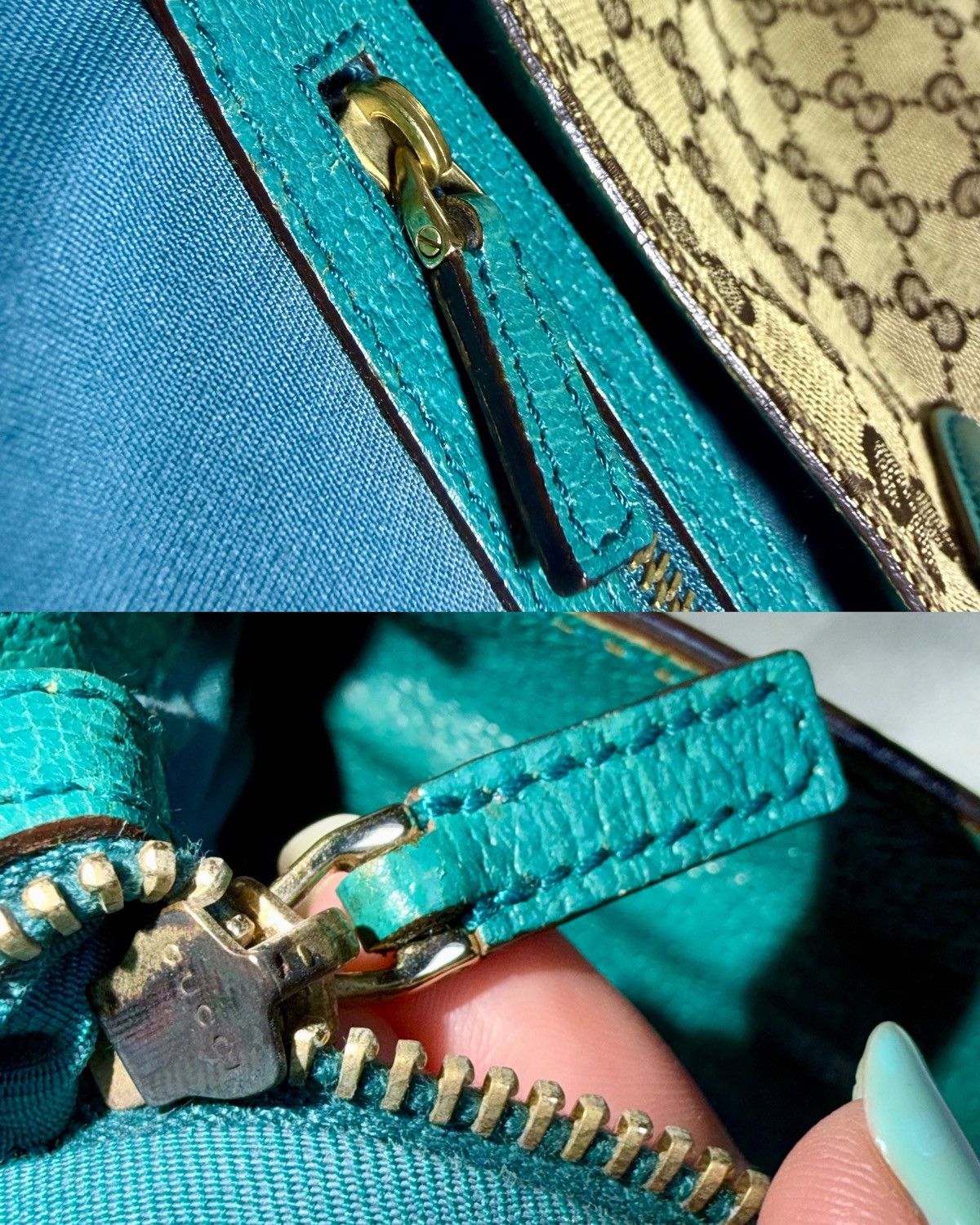 Gucci Authentic GUCCI Jackie 1961 Beige Canvas x Teal Hobo Bag Size ONE SIZE - 11 Thumbnail