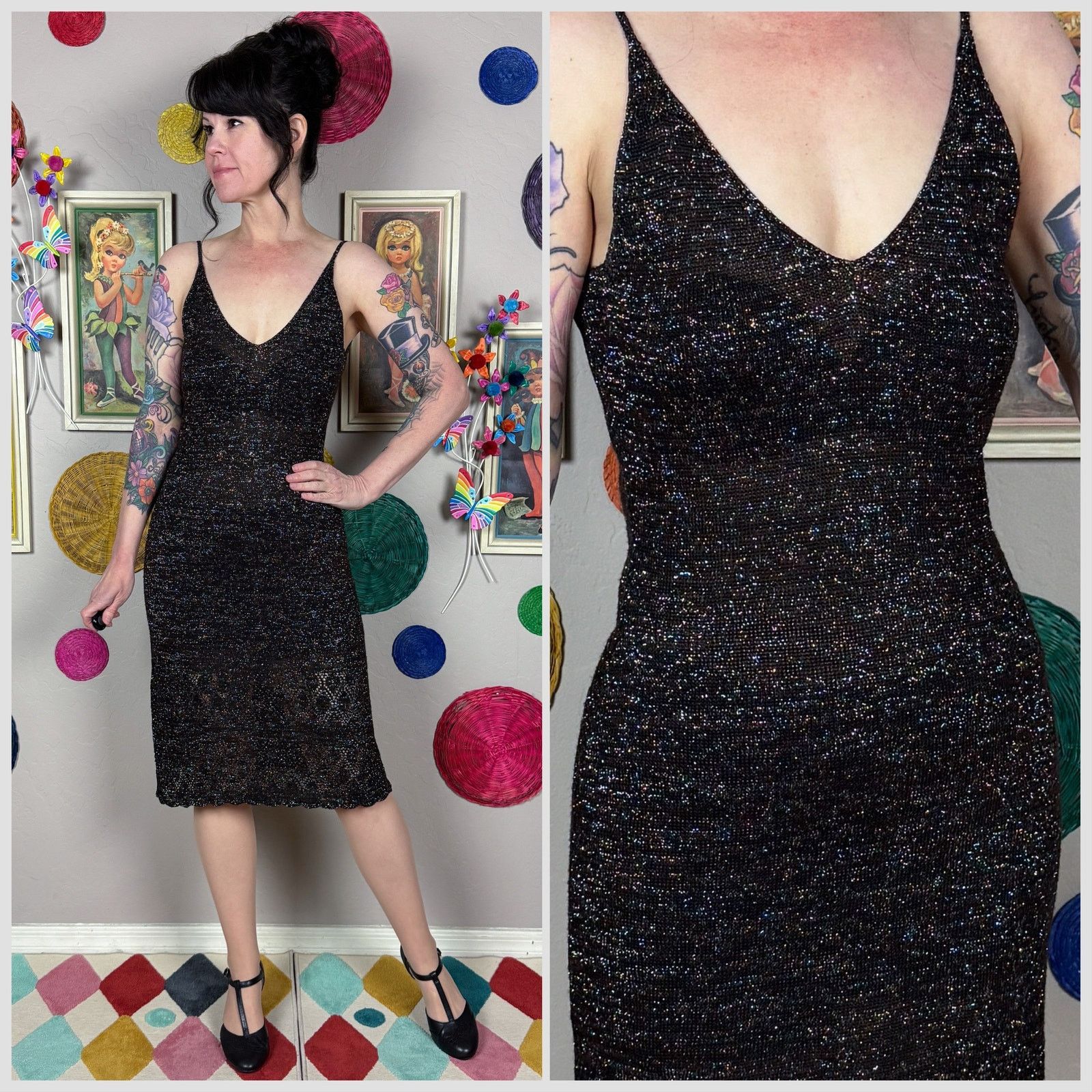 Vintage Vintage Y2K Brown Lurex Pointelle Knit Midi Sweater Dress Size M / US 6-8 / IT 42-44 - 1 Thumbnail