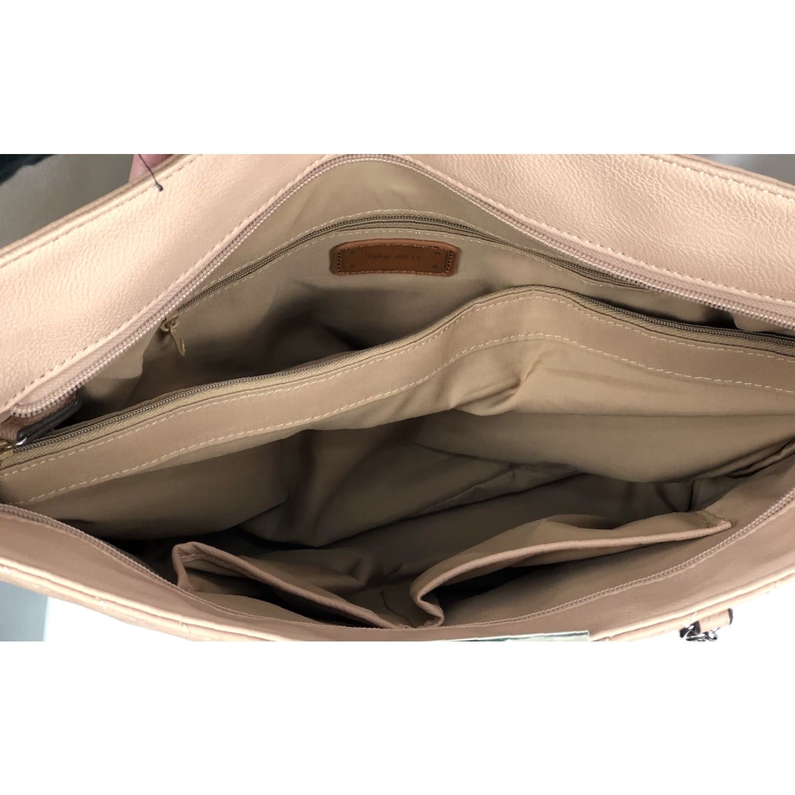 Nine West Nine West Quilted Tote Large Handbag Beige Faux Leather Purse Double Chain Handles Bag 16in Wide 10in 5in Depth Women Size ONE SIZE - 8 Thumbnail