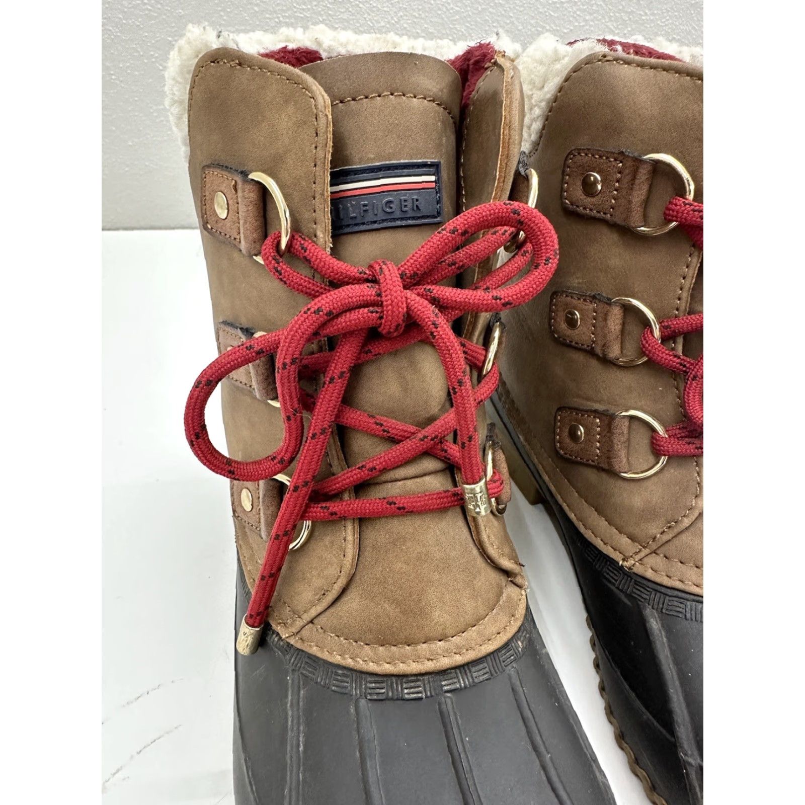 Tommy Hilfiger Tommy Hilfiger Womens Duck Boots Brown Faux Fur Lined Red Lace Up Size 9 M Boots Size US 8 / IT 38 - 4 Thumbnail