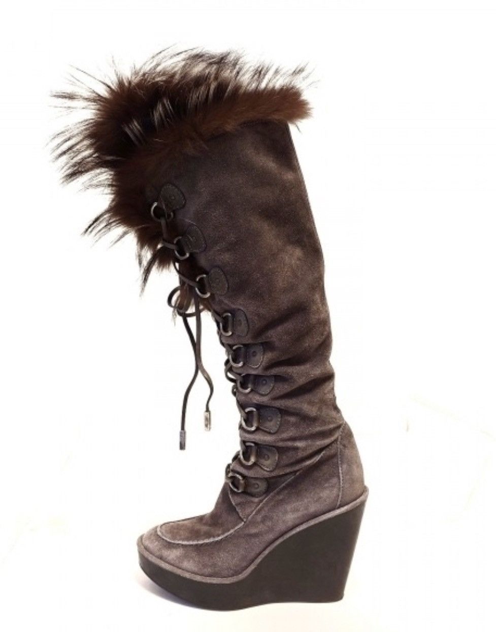 Dior Dior suede fox fur wedge boots Size US 7 / IT 37 - 1 Thumbnail