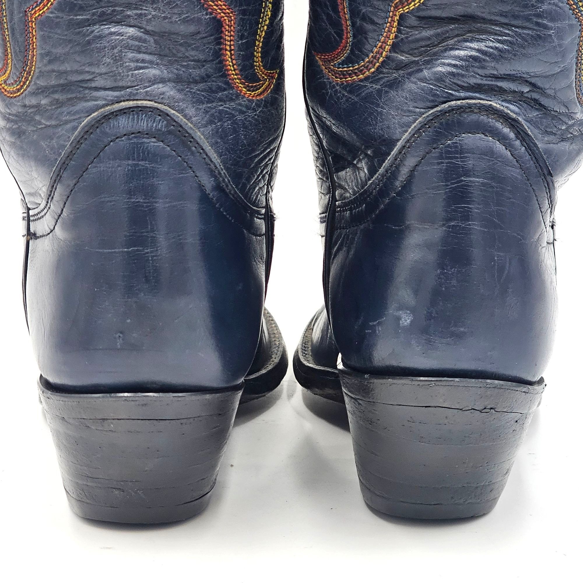 Other Vintage 1970s CUTTER BILL Cowgirl Boots 6B Navy Rainbow Leat Size US 6 / IT 36 - 9 Thumbnail