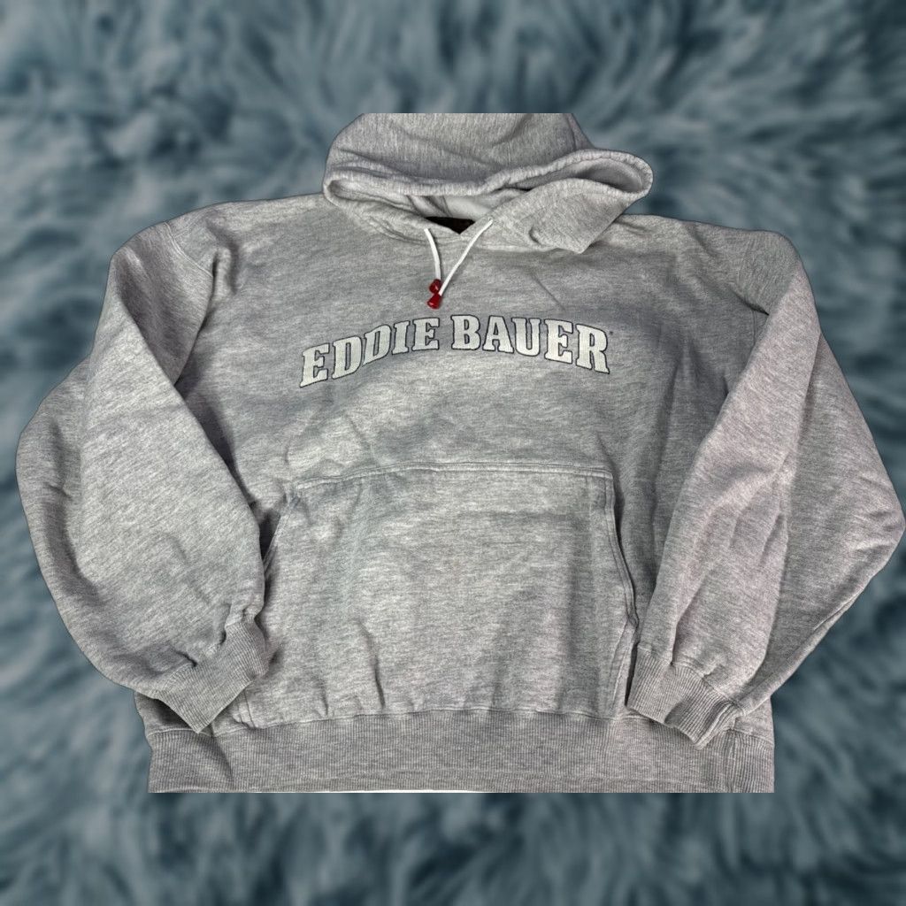 Eddie Bauer VINTAGE Eddie Bauer Hoodie Sweatshirt Sz L Spell Out Heather Gray Mens Pullover Regular Size L Gray Size US L / EU 52-54 / 3 - 1 Thumbnail