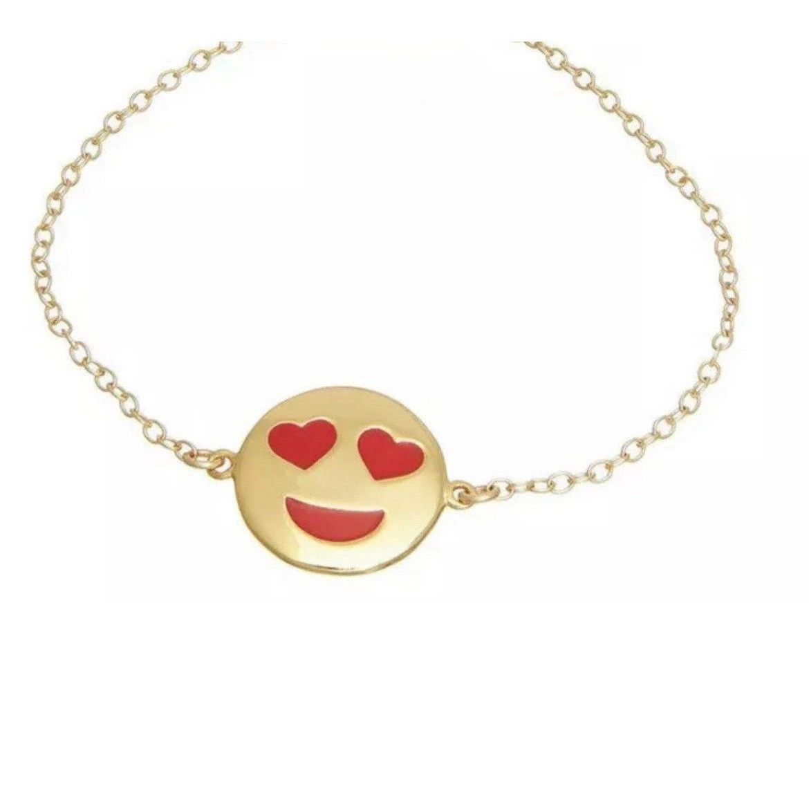 Other New Emoji Heart Eyes Sterling Silver 14K Gold Enamel Bracele Size ONE SIZE - 4 Thumbnail
