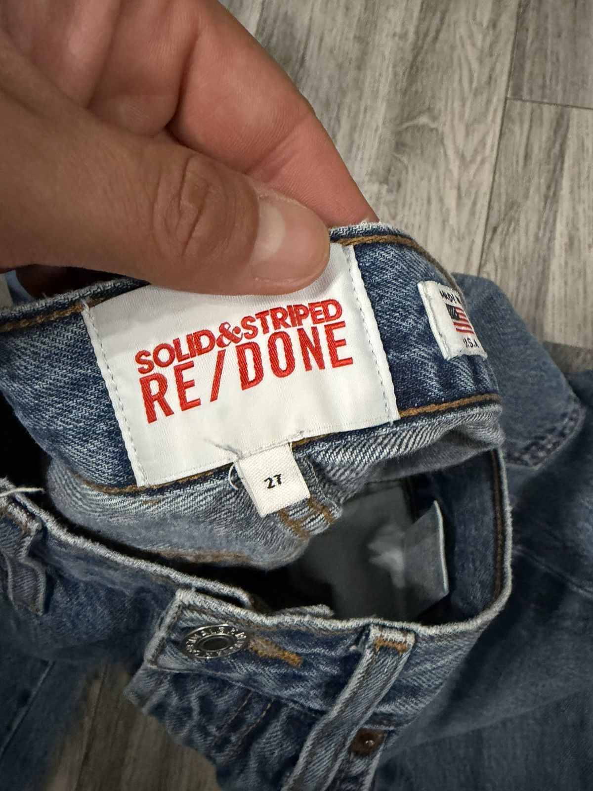 RE/DONE RE/DONE SOLID & STRIPED Mid Blue Straight-Leg Jeans Size 27" / US 4 / IT 40 - 6 Thumbnail