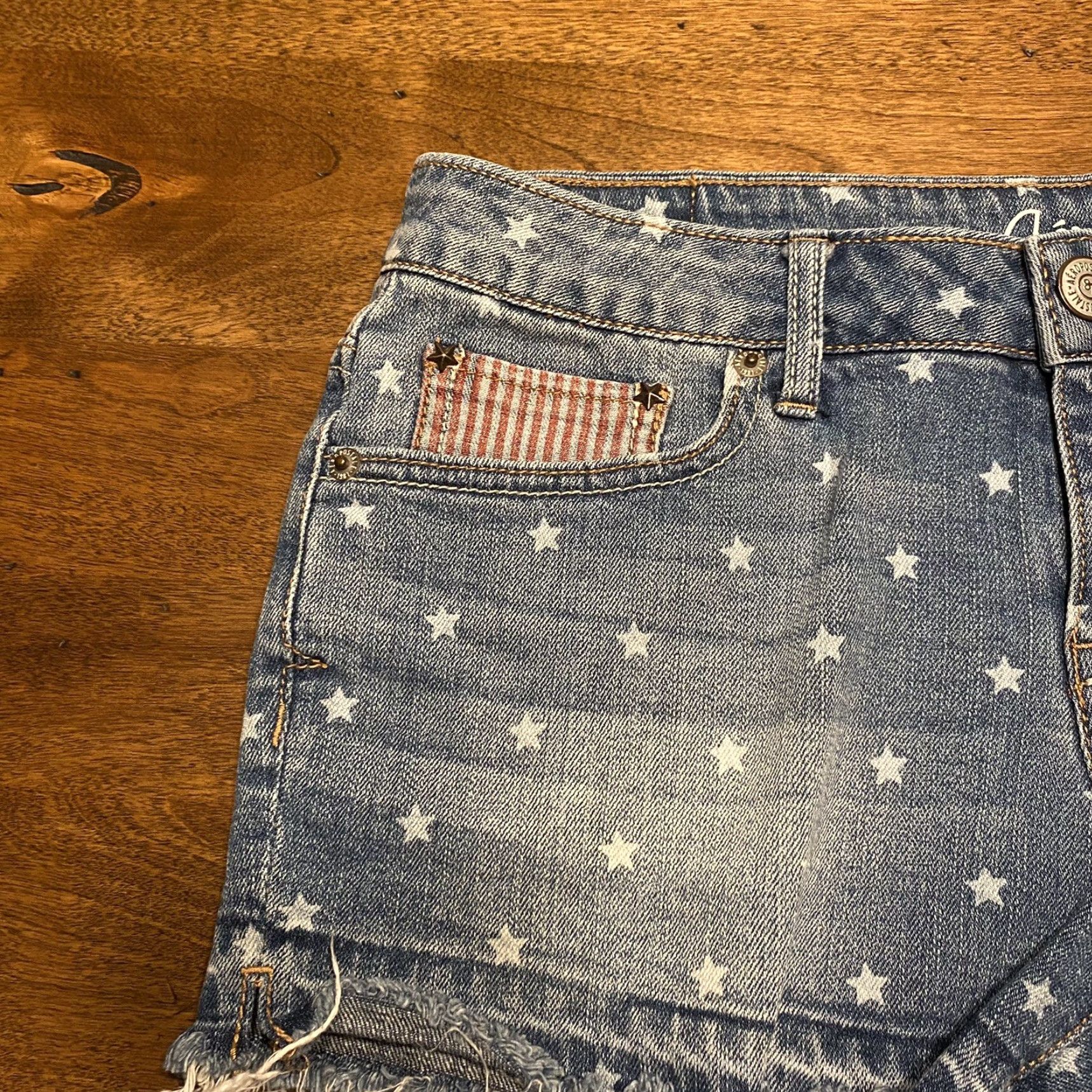 Vintage AÉROPOSTALE HIGH WAISTED SHORTY Jeans Shorts Womens 6 Denim Stars USA Patch Short Size 28" / US 6 / IT 42 - 3 Thumbnail