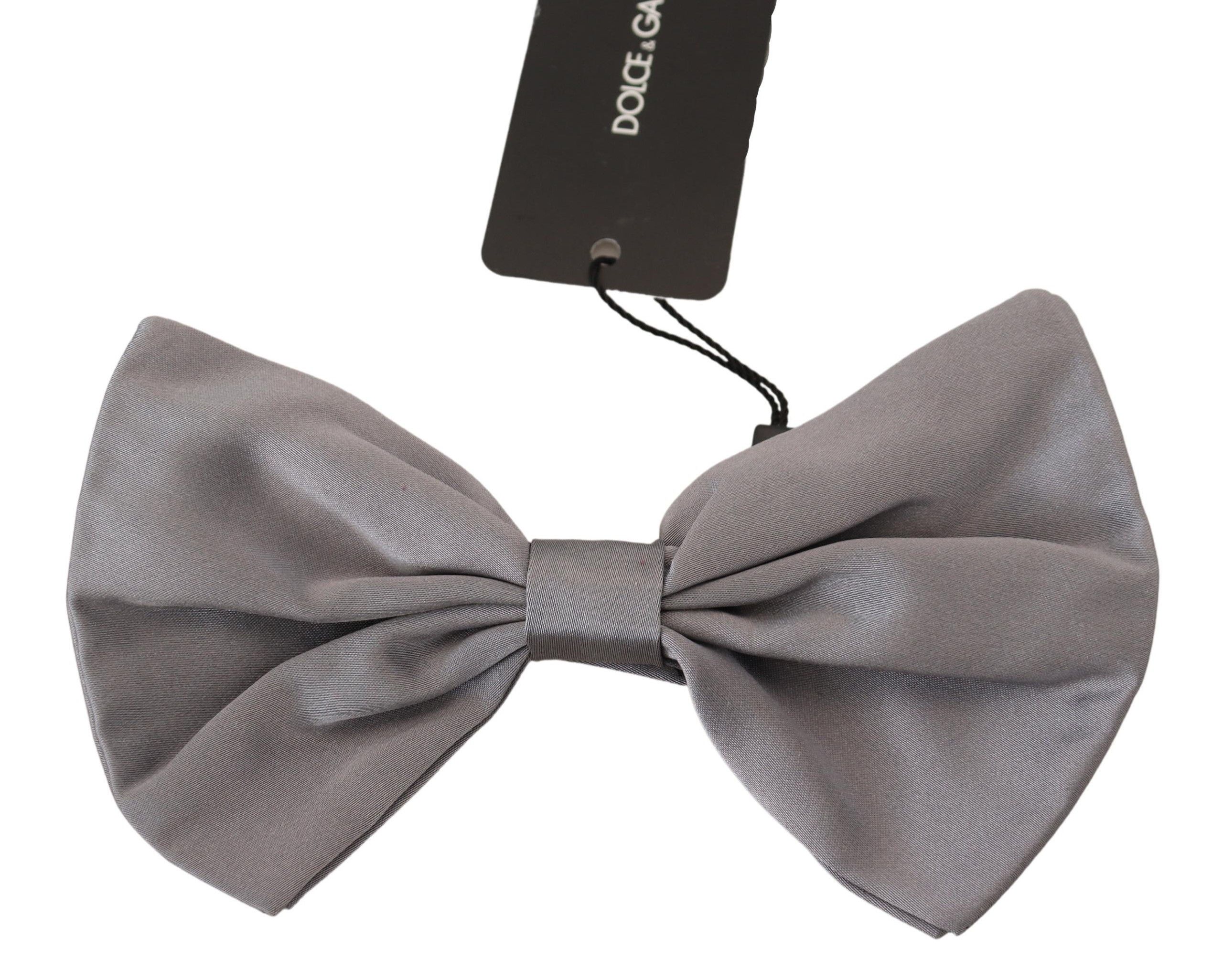 Dolce & Gabbana Elegant Silver Gray Silk Bow Men's Tie Size ONE SIZE - 1 Thumbnail
