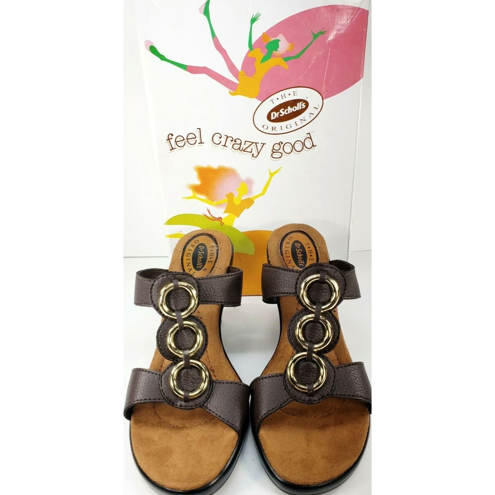 Vintage VINTAGE: No Dr Scholl's Avalon Women's 9.5M Wedge Brown Gold Strappy Slide Sandal NIB Women Casual Comfort Summer Spring Fall 9.5M Size US 10 / IT 40 - 3 Thumbnail