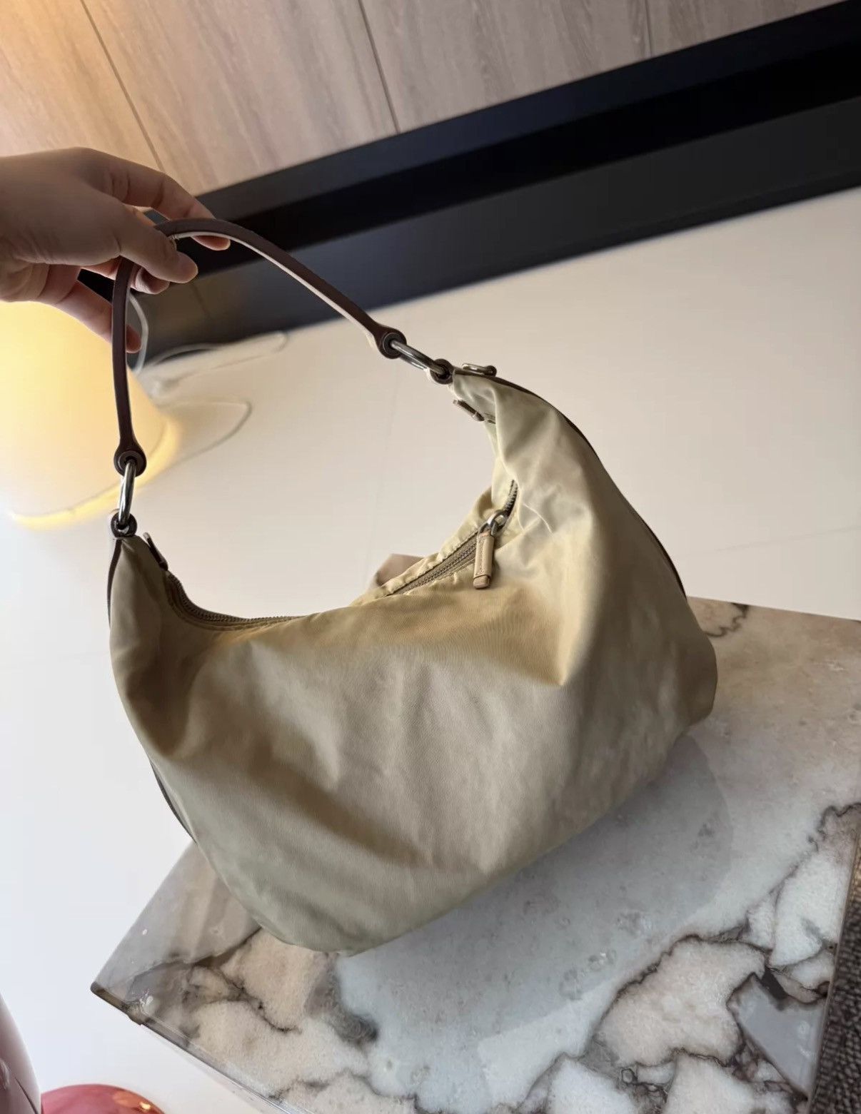 Prada Prada Vintage Milk Tea Nylon Hobo Underarm Bag J36 Size ONE SIZE - 2 Thumbnail