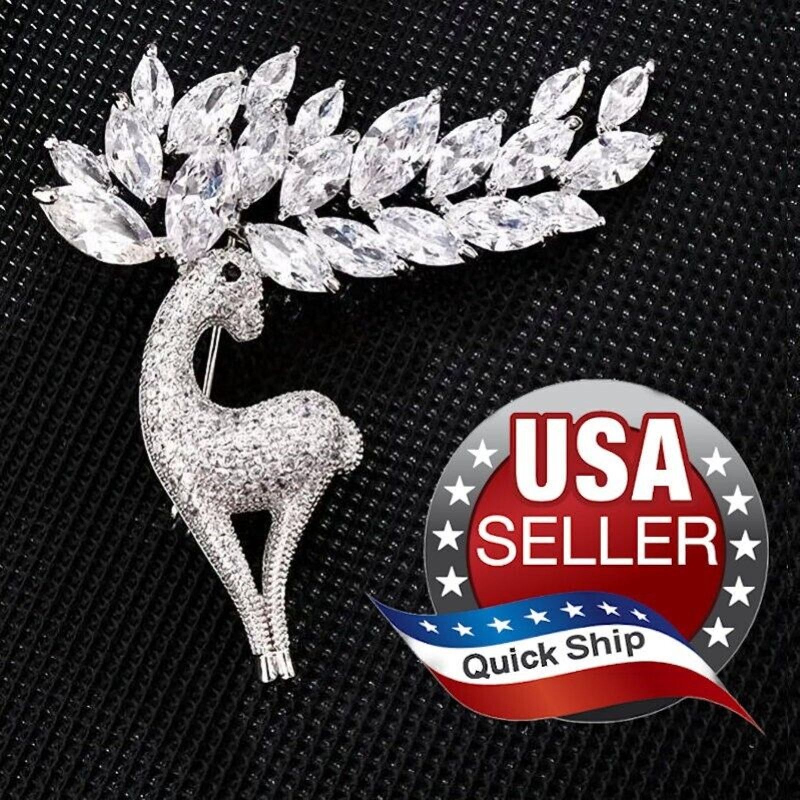 Other Elegant Reindeer Christmas Brooch Marquis Rhinestone Antlers Size ONE SIZE - 1 Thumbnail