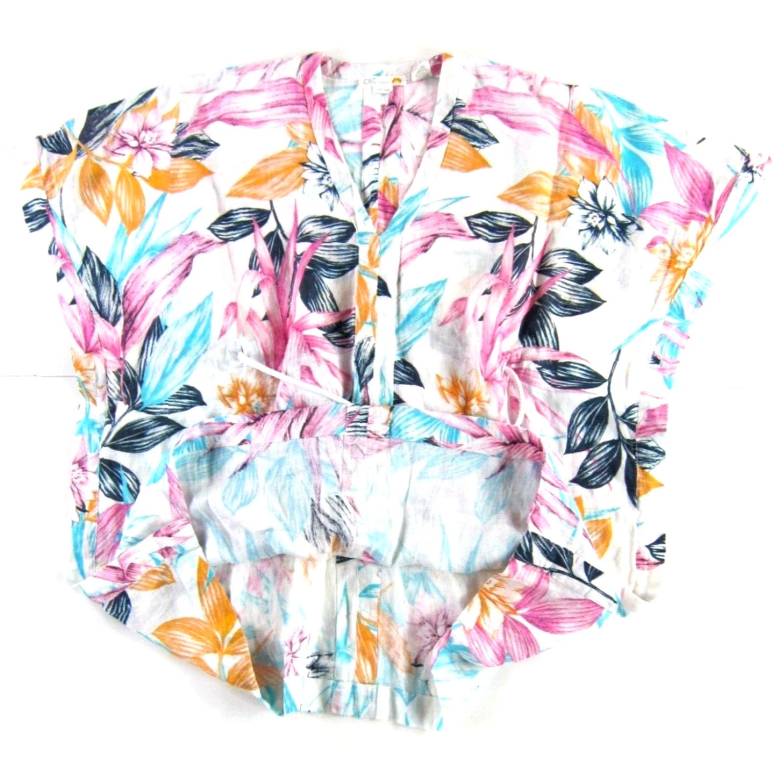 Vintage C&C California Linen Pink Floral Tunic Pullover Short Dress L - Womens Size L / US 10 / IT 46 - 6 Thumbnail