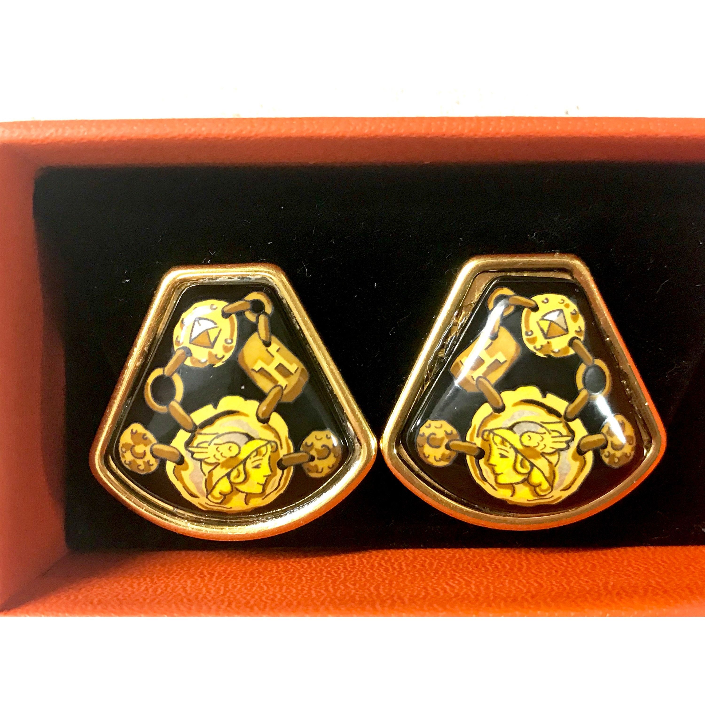 Hermes Vintage Hermes cloisonne golden earrings. Ceramic Size ONE SIZE - 6 Thumbnail