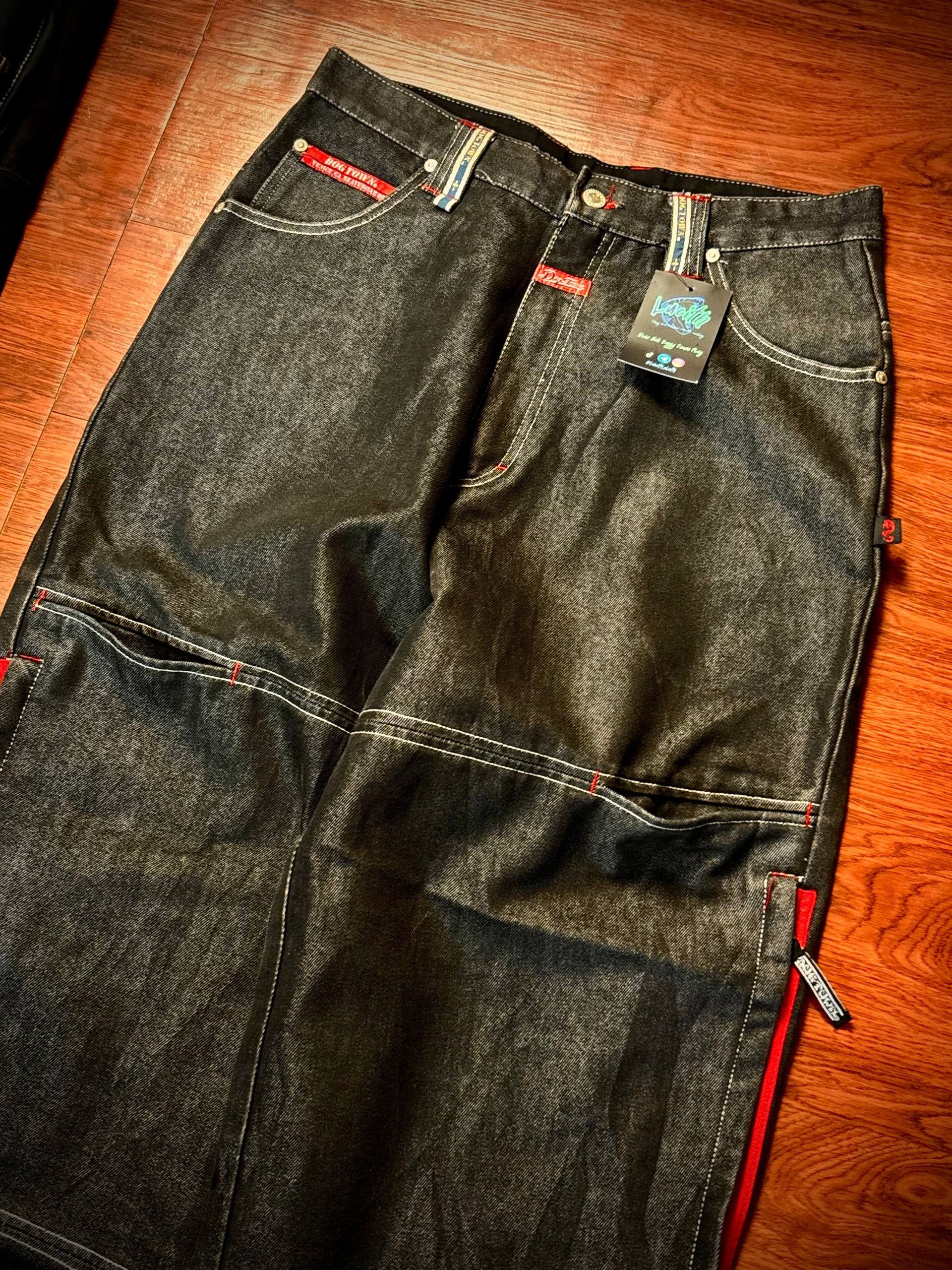 JNCO Vintage 90s Big Dragon Logo Dogtown Black Raw Denim Pants Size US 32 / EU 48 - 4 Thumbnail