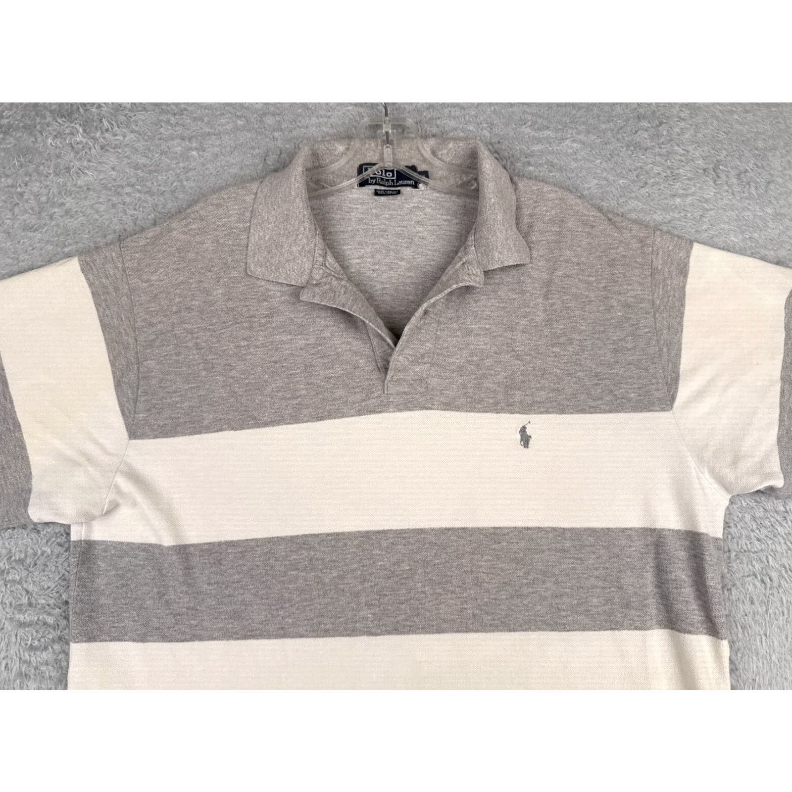Ralph Lauren VINTAGE Ralph Lauren Polo Shirt XL Gray White Stripe Cotton Knit Mens Size US XL / EU 56 / 4 - 4 Thumbnail