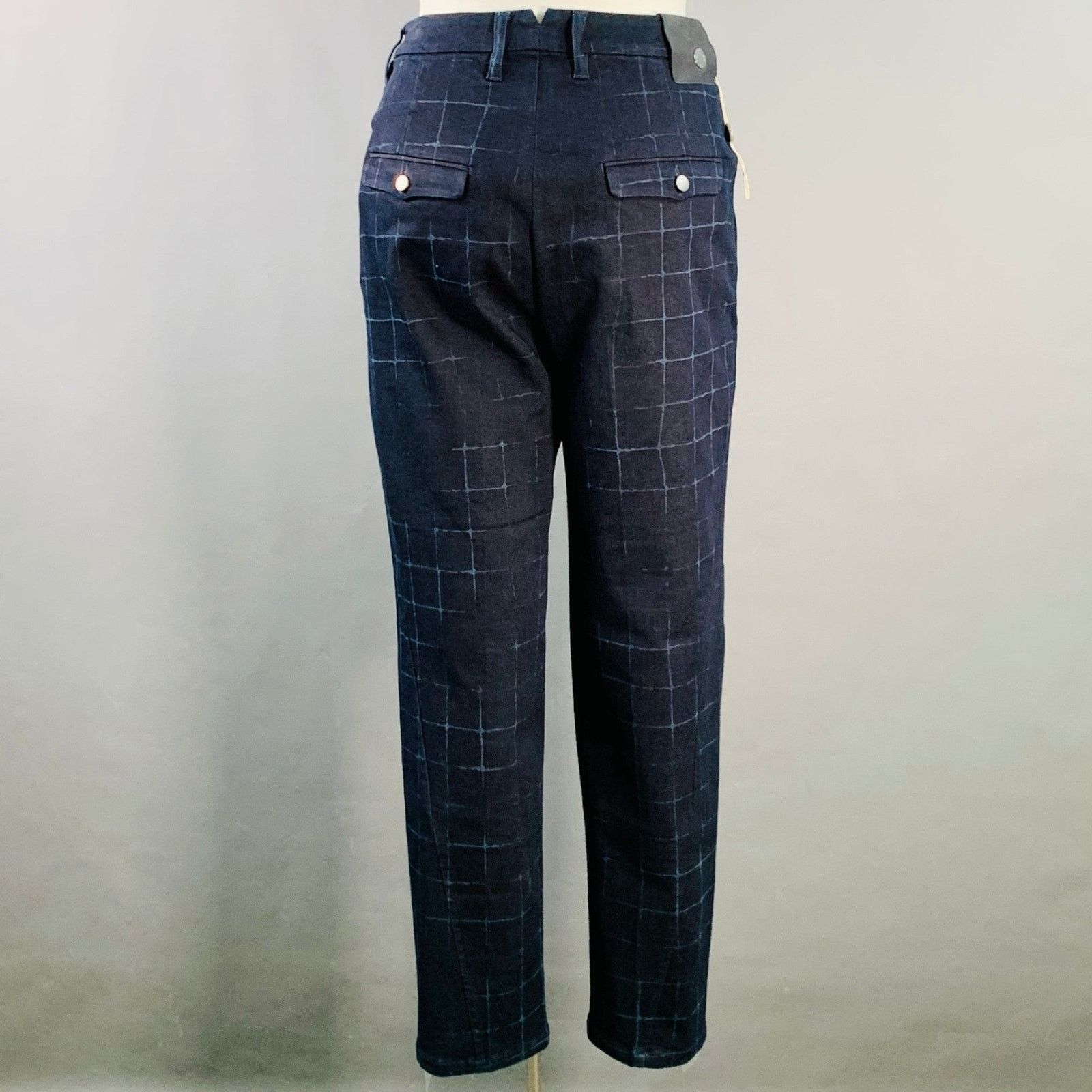 Other Size 10 Navy Cotton Blend Windowpane Zip Fly Casual Pants Size 32" / US 10 / IT 46 - 3 Thumbnail