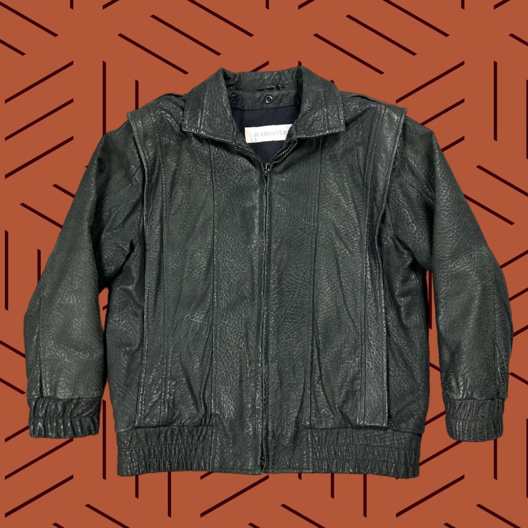 Vintage VINTAGE ANDREW MARC BLACK LEATHER JACKET ZIP CHEETAH PRINT WOMENS LARGE Bomber Jacket 80s 90s Size M / US 6-8 / IT 42-44 - 1 Thumbnail