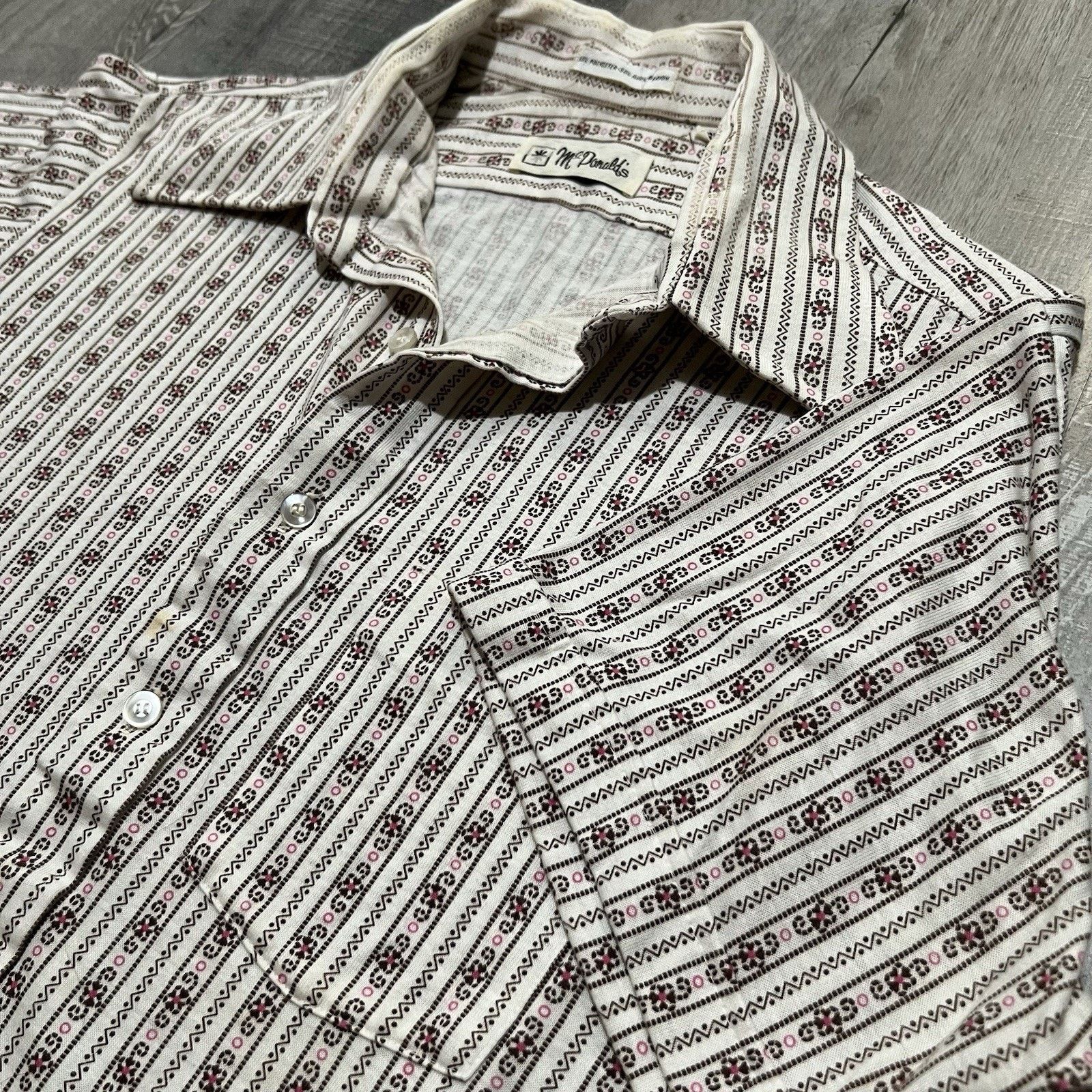 Vintage VTG McDonald's 70s/80s Floral White Striped Button Shirt Size US M / EU 48-50 / 2 - 3 Thumbnail