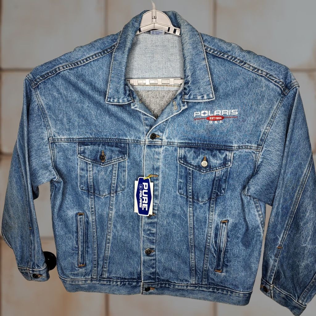 Vintage Polaris Jacket Mens XL Blue VTG Denim Jean USA Trucker Embroidered Double Sided Size US 36 / EU 52 - 1 Thumbnail