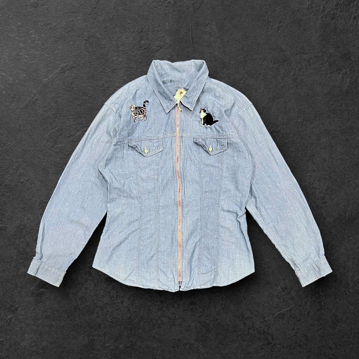 Designer × Vintage Vintage 90’s Embroidered Cats Denim Jean Jacket Size M / US 6-8 / IT 42-44 - 1 Thumbnail
