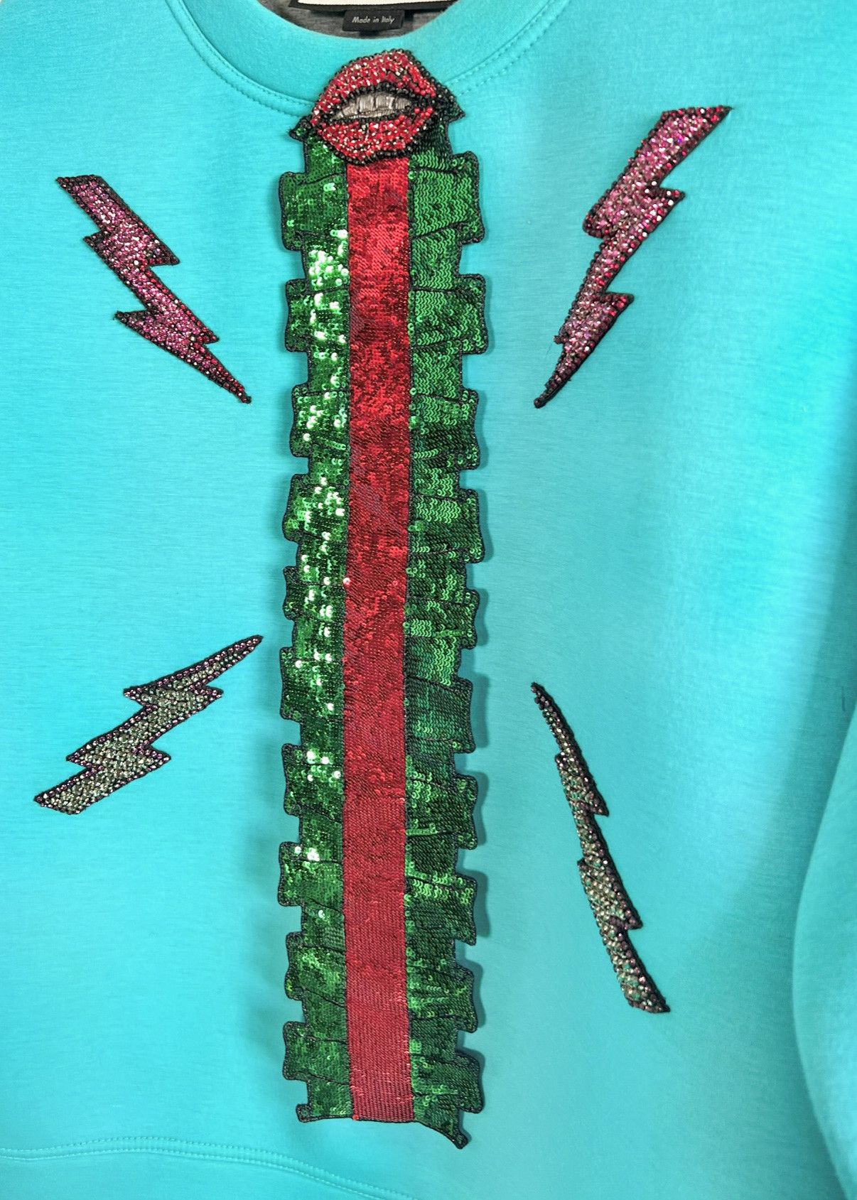 Gucci Gucci Teal Neoprene Embellished Lighting Bolt Web Sweatshirt Size XS / US 0-2 / IT 36-38 - 3 Thumbnail