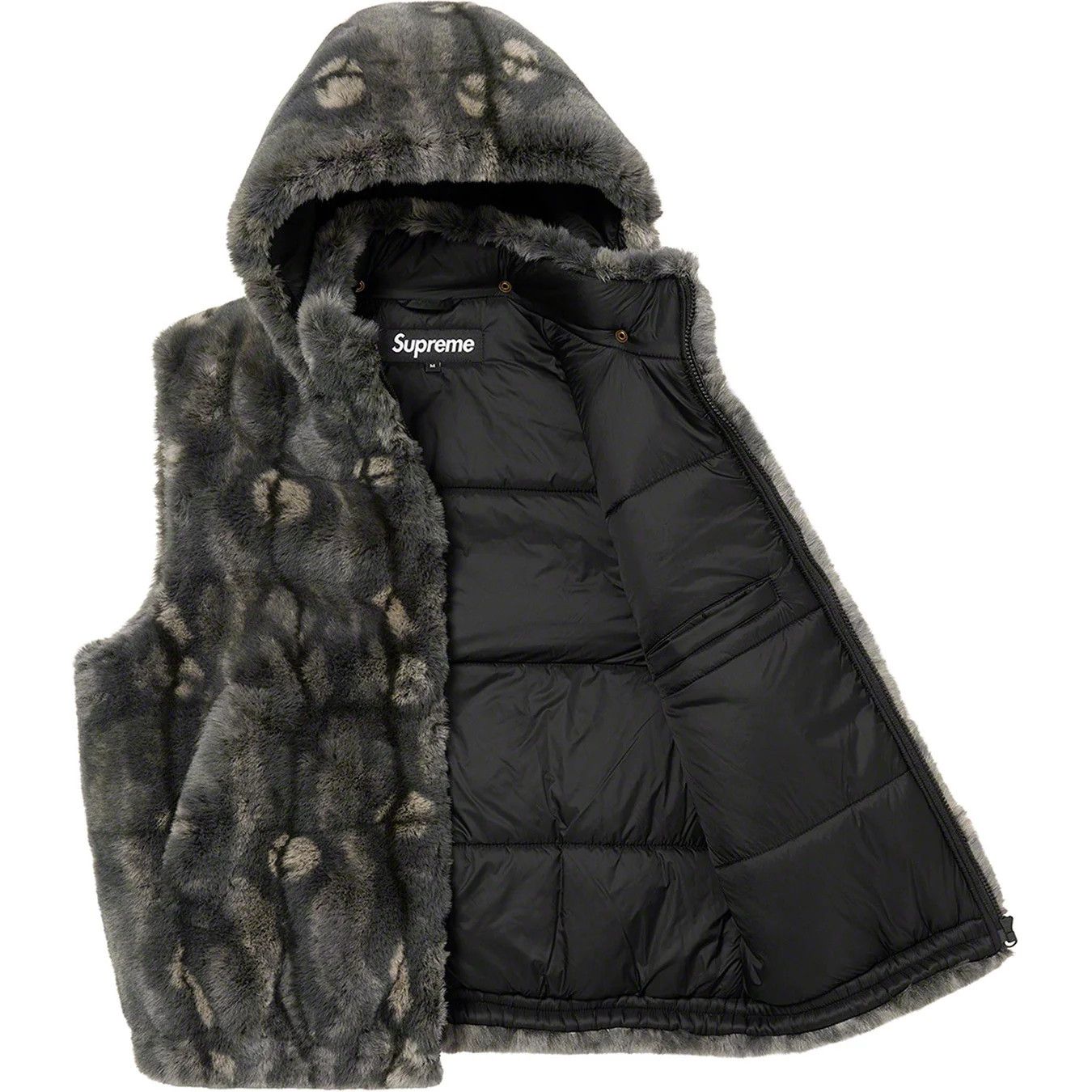 image of Supreme Faux Fur Hooded Vest Black Large, Men's