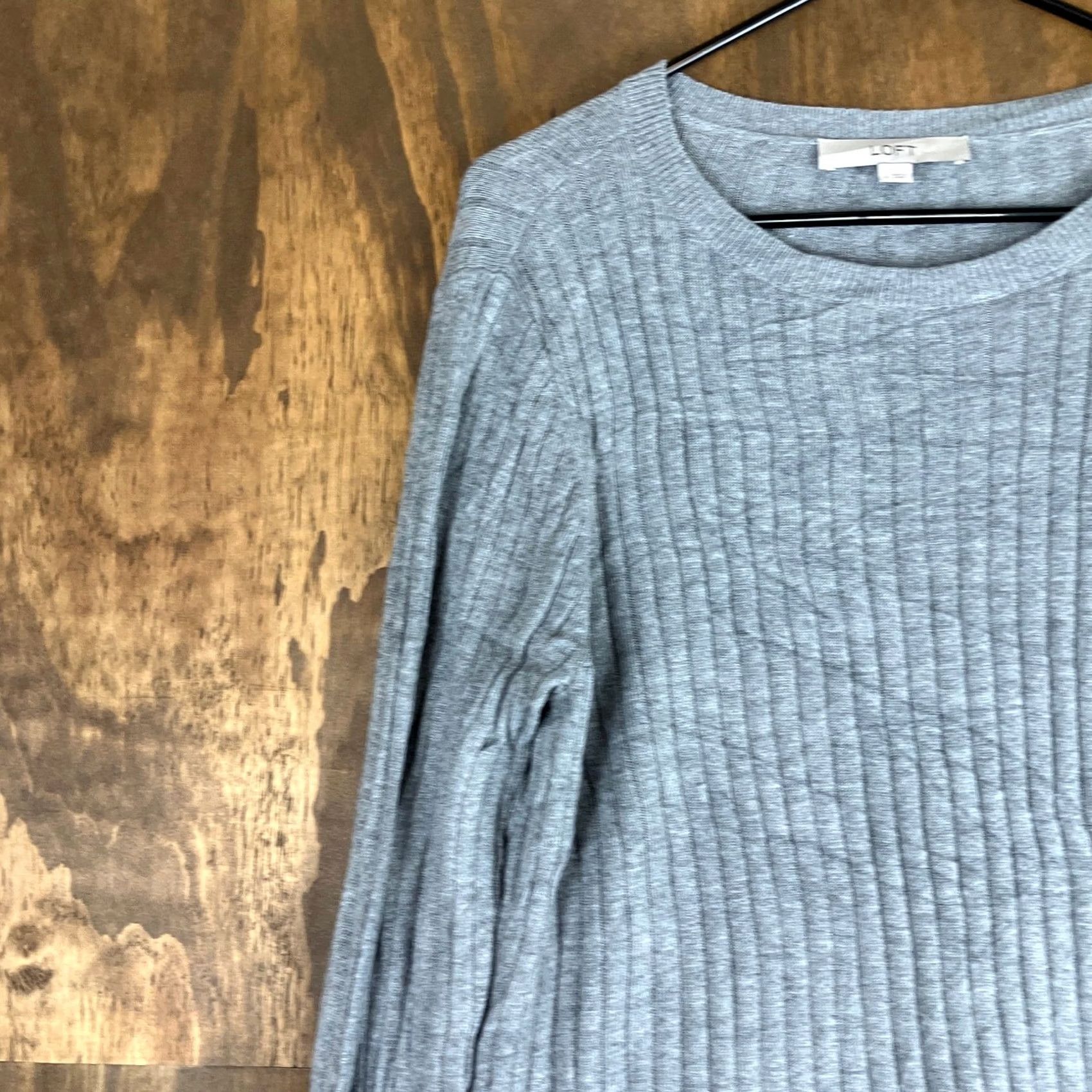 Loft LOFT Womens Sweater Gray White Ribbed Lace Trim Crew Neck Long Sleeve Large Size L / US 10 / IT 46 - 4 Thumbnail