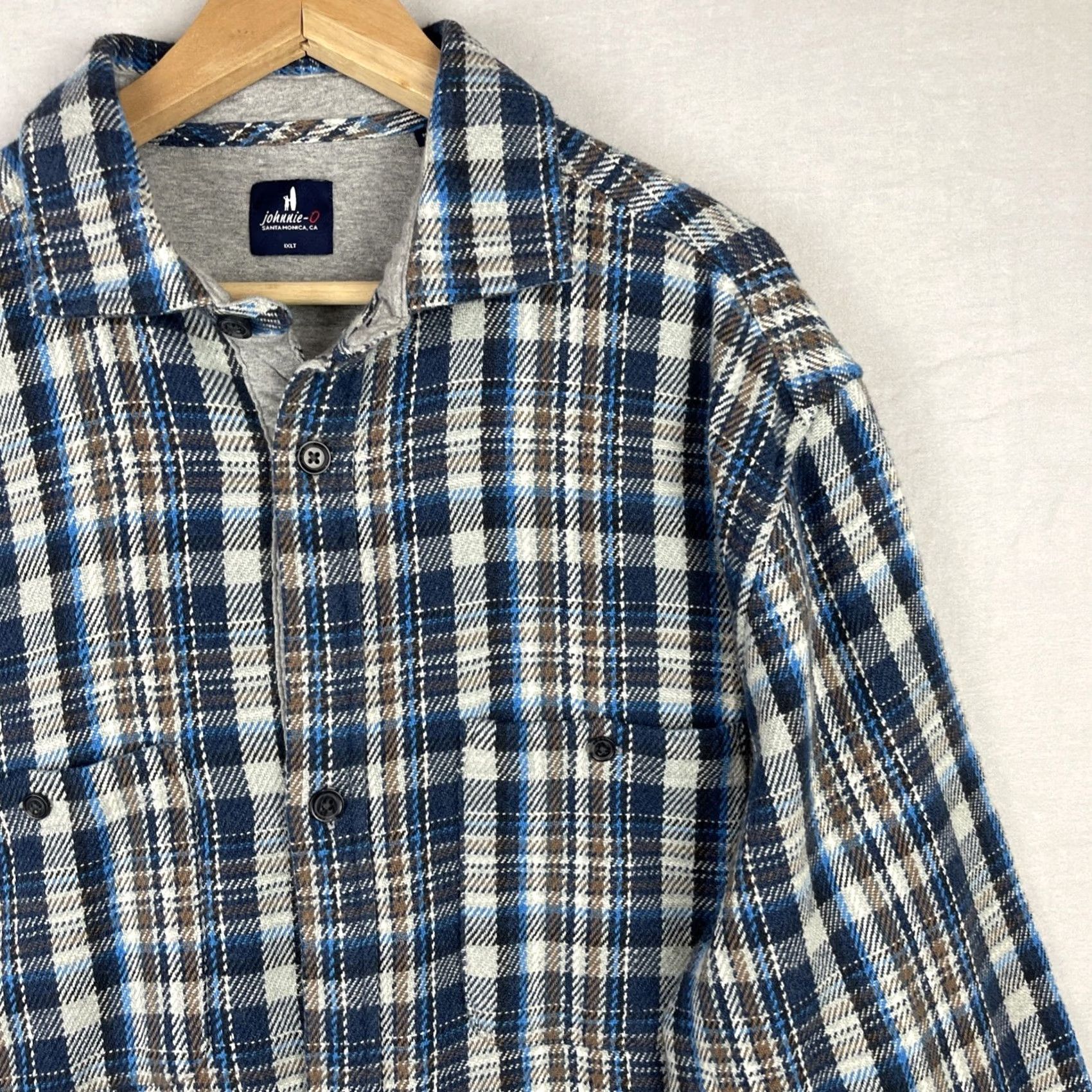 johnnie-O Johnnie O Jacket Mens XL Plaid Flannel Shacket Laguna Blue Heavyweight Size US XL / EU 56 / 4 - 3 Thumbnail