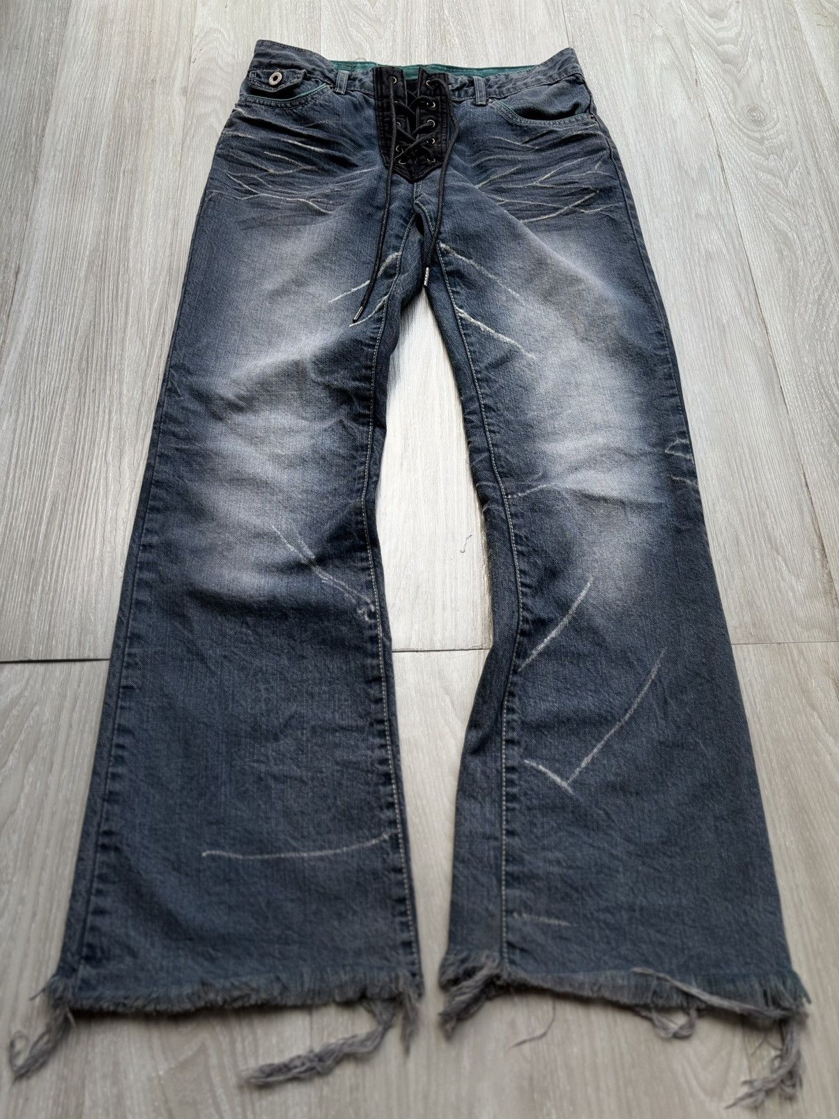 Japanese Brand VERTGARMENTS lace up flare jeans Size US 29 - 1 Thumbnail