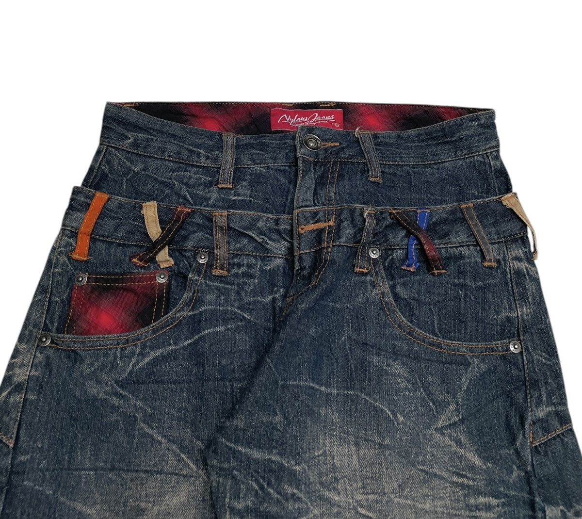 If Six Was Nine Rare Design Vintage Brand Nylaus Double Waist Jeans 2000s Size US 29 - 3 Thumbnail