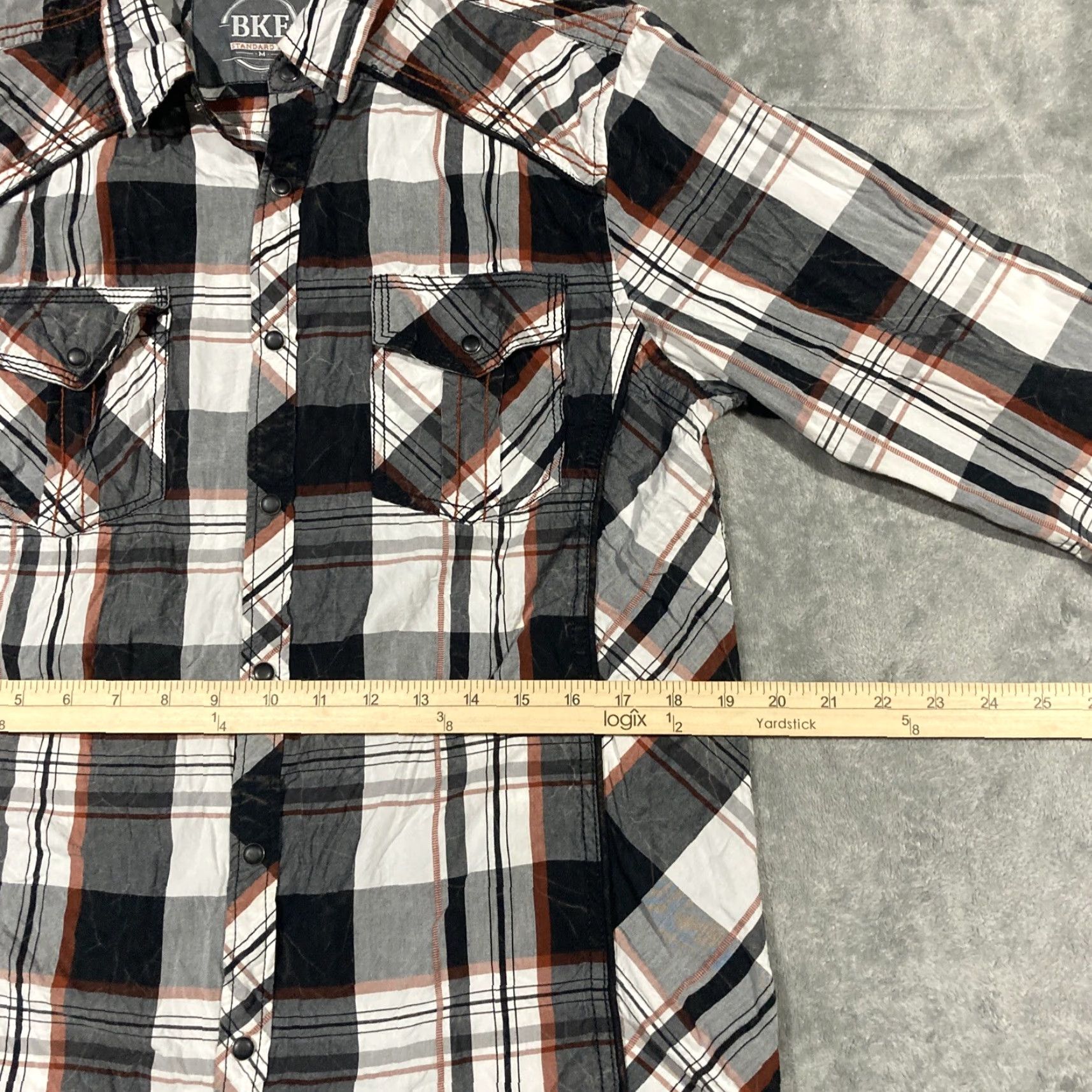 Vintage Buckle BKE Shirt Men M Pearl Snap Western Gray White Orange Plaid Standard Fit Shirt Size US M / EU 48-50 / 2 - 5 Thumbnail