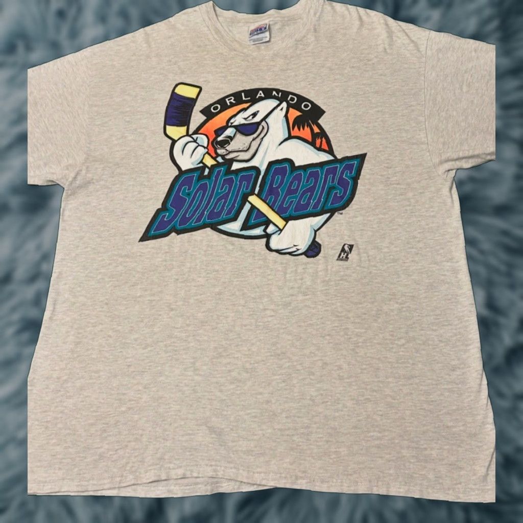 VINTAGE 90s Orlando Solar Bears Hockey Big Logo VTG Shirt Mens XXL Gray Short Sleeve T-Shirt 1990s