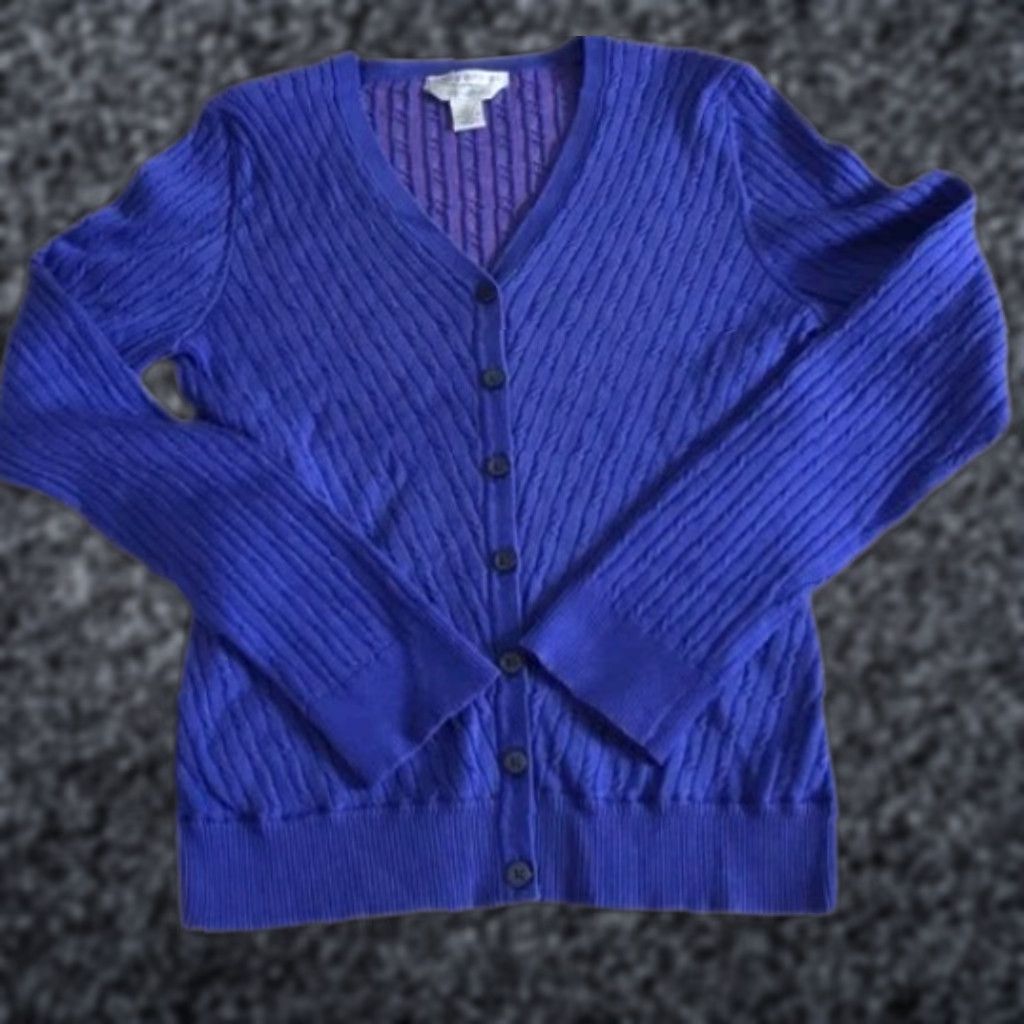 PETITE SOPHISTICATE Cardigan Women's Sz P Blue Knit Sweater Solk Stretch Womens