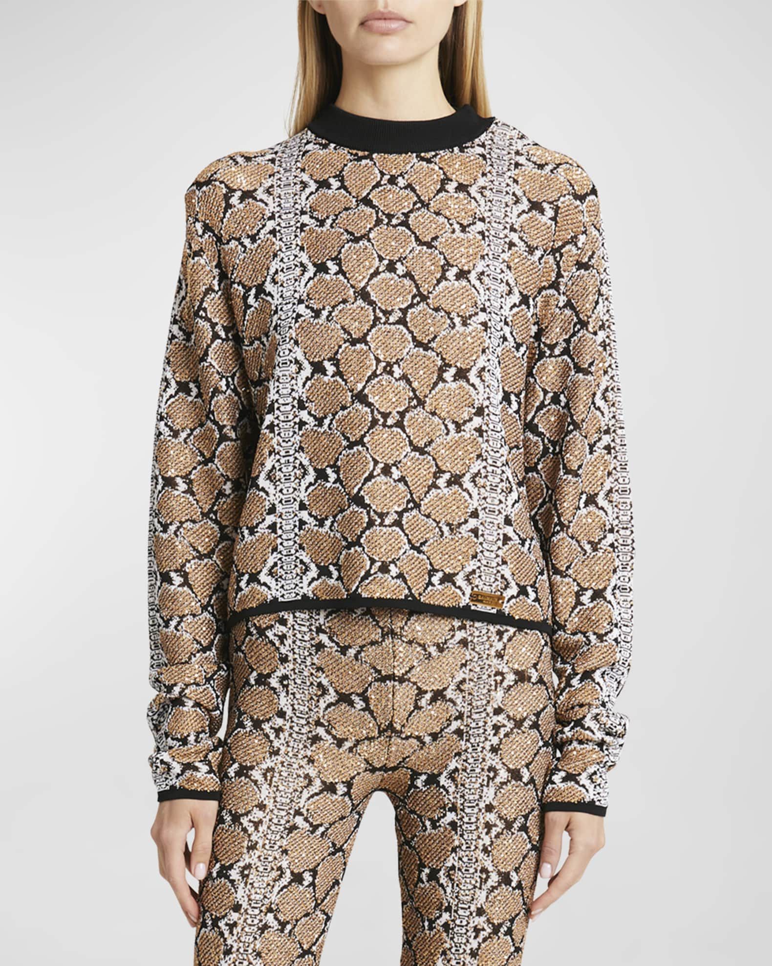 Balmain o1s1wg110825 Python Knit Sweatshirt in Brown Size S / US 4 / IT 40 - 6 Thumbnail