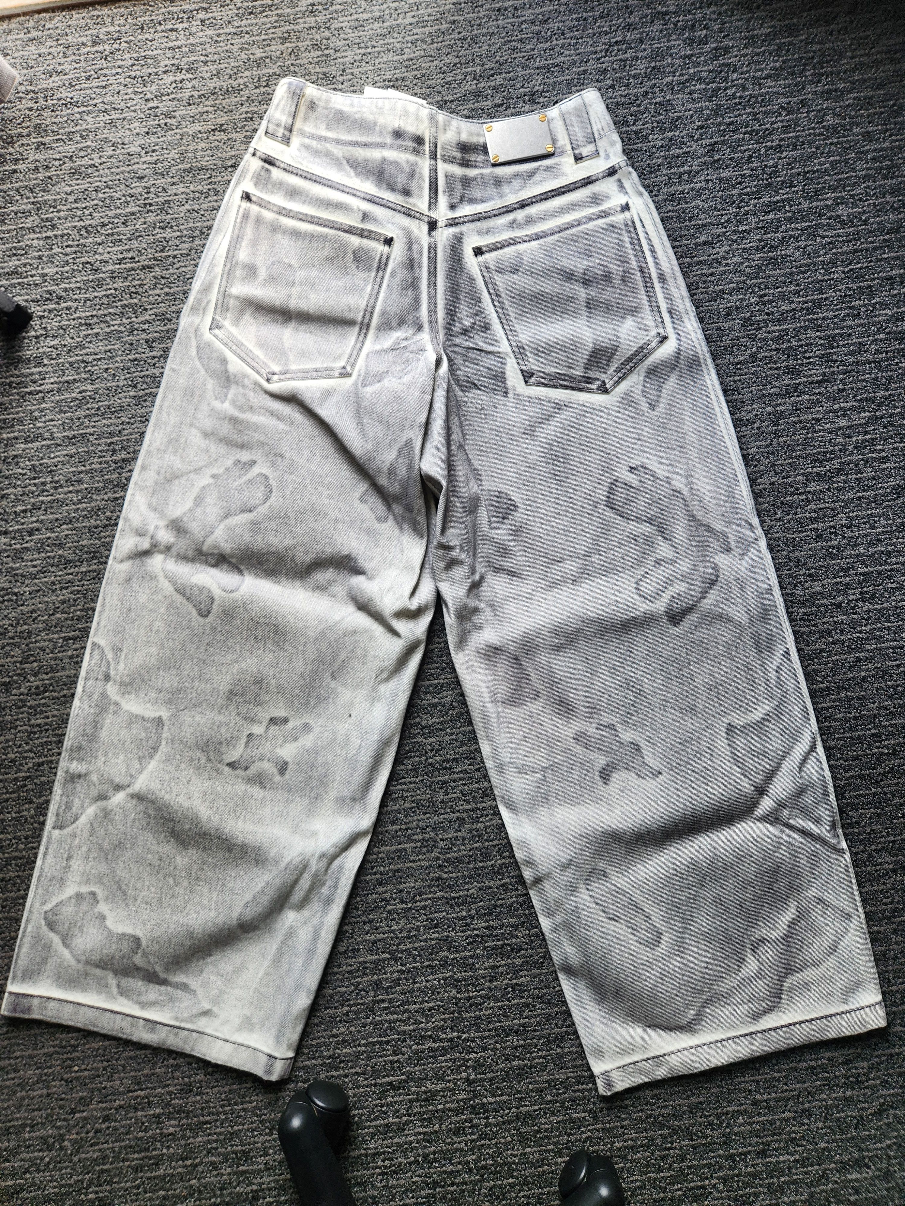 Dion Lee Dion Lee Oil Slick Denim Coated Baggy Jeans Ivory Black Size US 29 - 2 Thumbnail