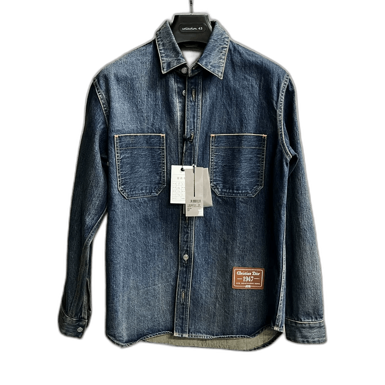 dior's latest denim blue solid color logo label lapel single - Main Image
