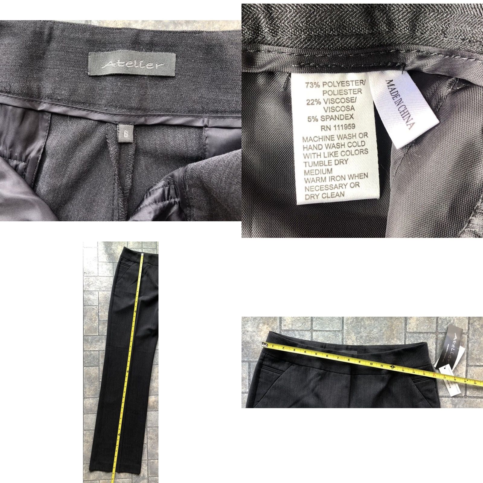 Vintage ATELIER Dress Pants Women's Gray Size 6 Stretch Zip Solid Business Formal Casual Workwear Pants Size 28" / US 6 / IT 42 - 9 Thumbnail