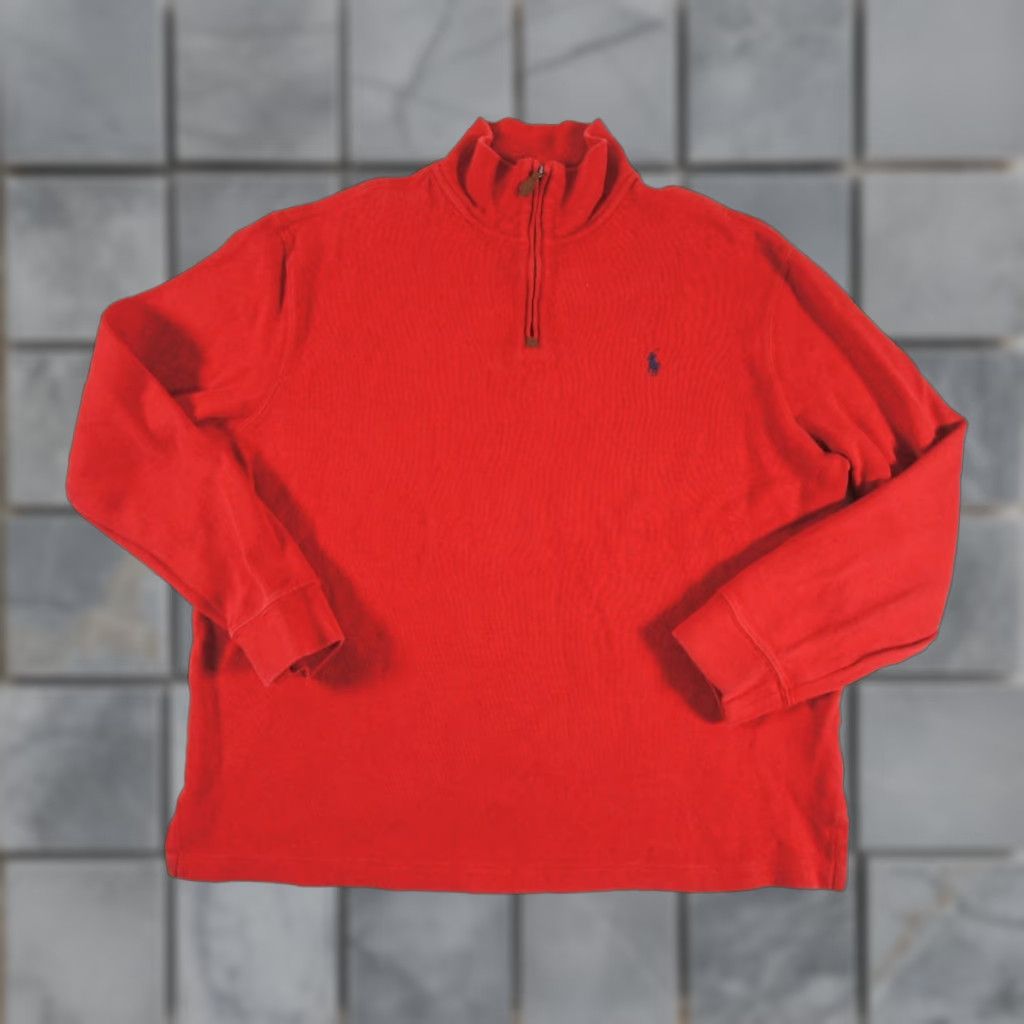 Polo Ralph Lauren VINTAGE Polo Ralph Lauren Men's Sweater XL Red Knit Pullover 1/4 Zip Preppy Classic Size US XL / EU 56 / 4 - 1 Thumbnail