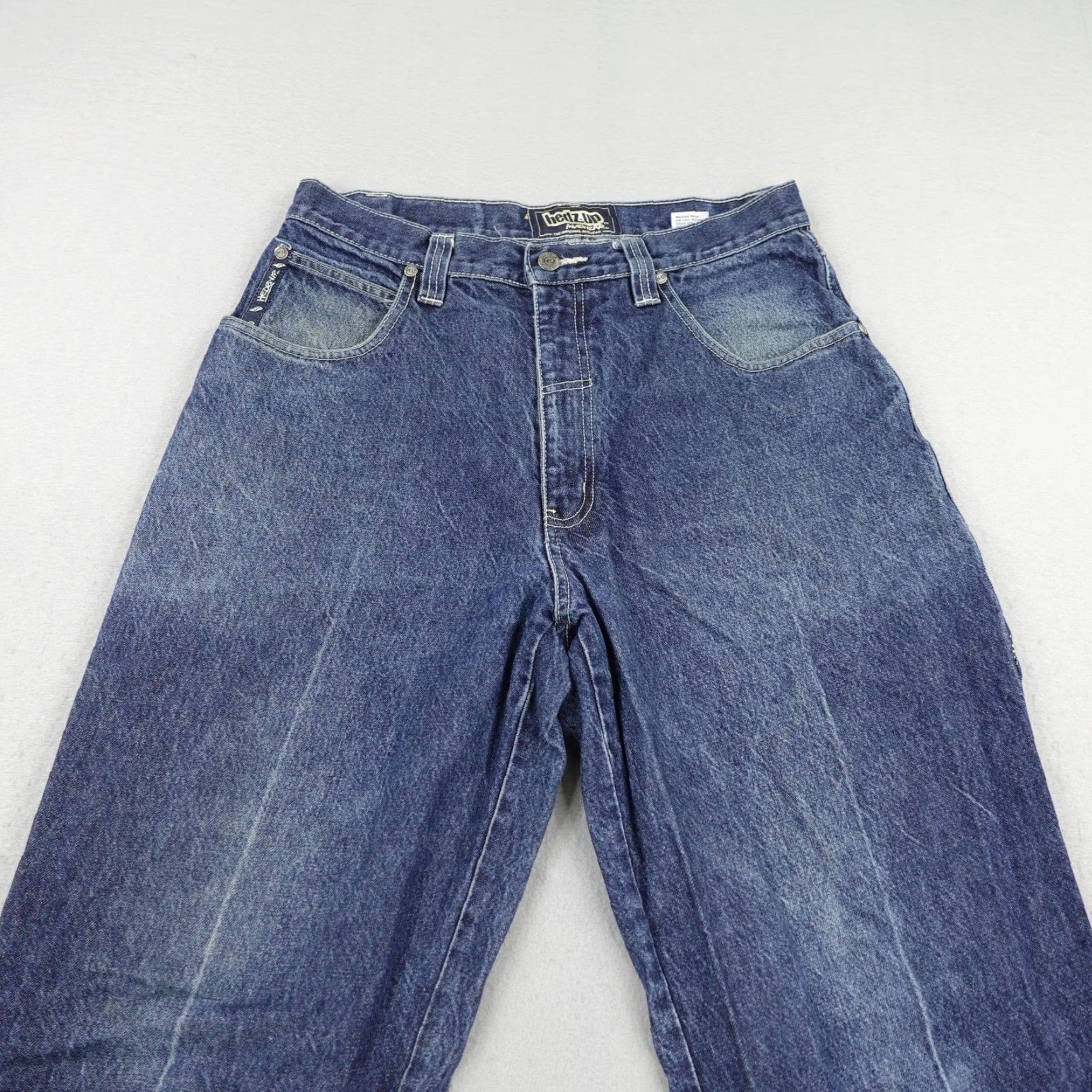 Denime VINTAGE Hedz Up Jeans Mens 34x33 Blue Denim Baggy Carpenter 90s Y2K Hip Hop Grunge Jeans Mens 34 Regular Blue Denim Baggy Relaxed Front Pockets Zip Size US 34 / EU 50 - 2 Thumbnail