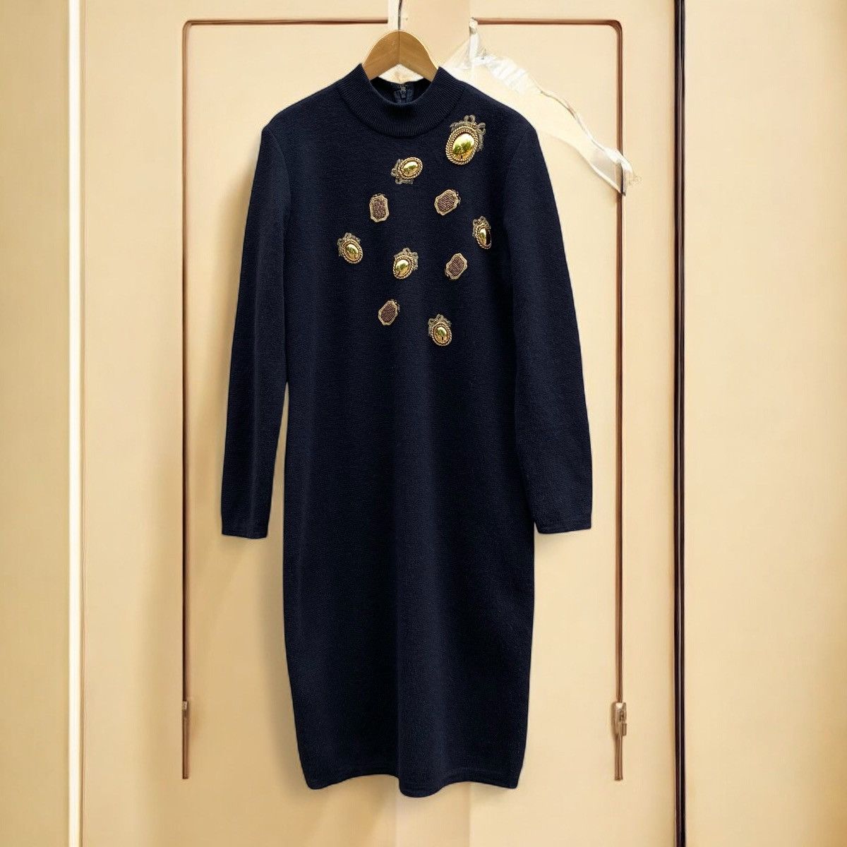Dior Vintage Christian Dior Black Wool Dress Gold Embellishments Size M / US 6-8 / IT 42-44 - 1 Thumbnail