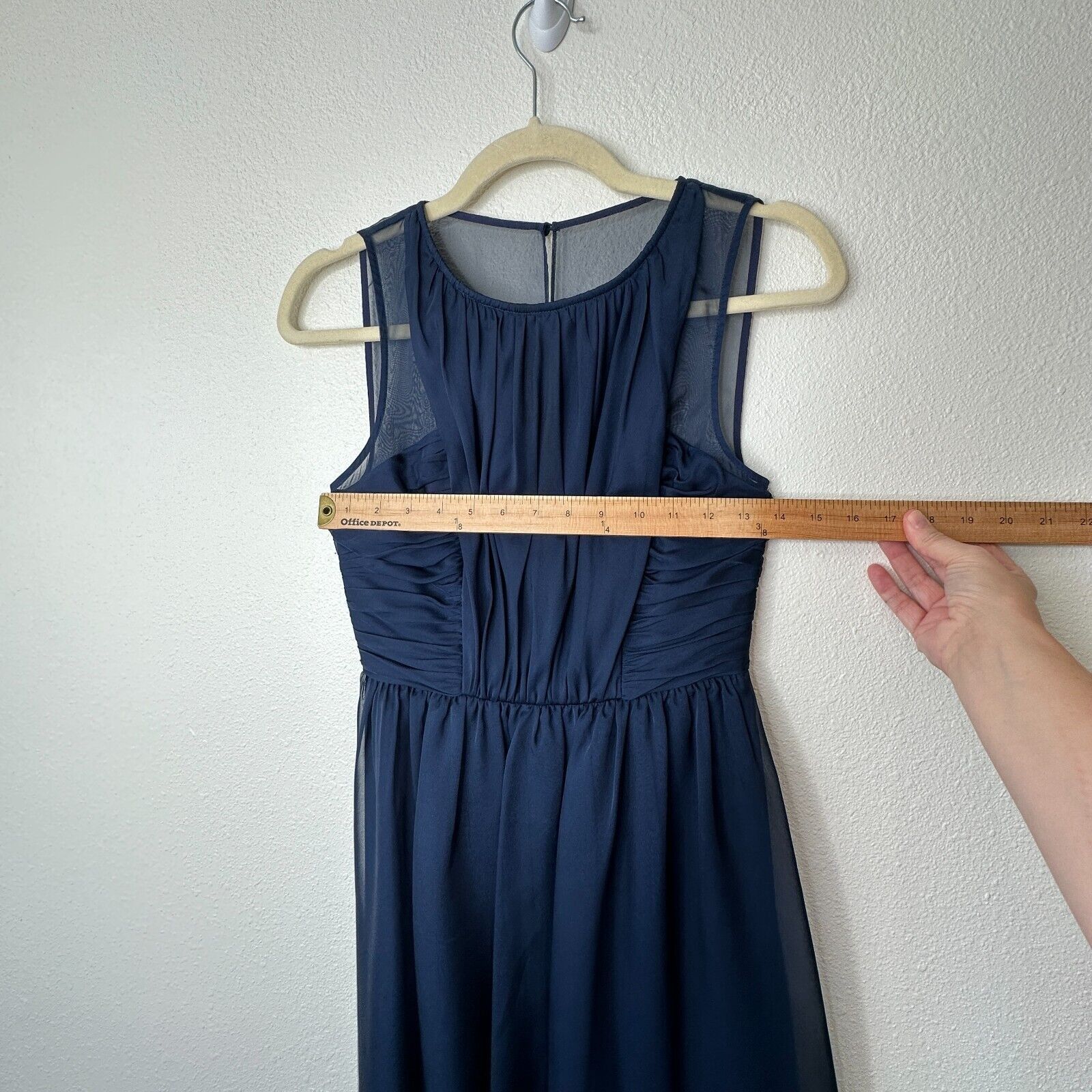 Hitherto Daylily Navy Sleeveless Dress Ruched Side & Back 0