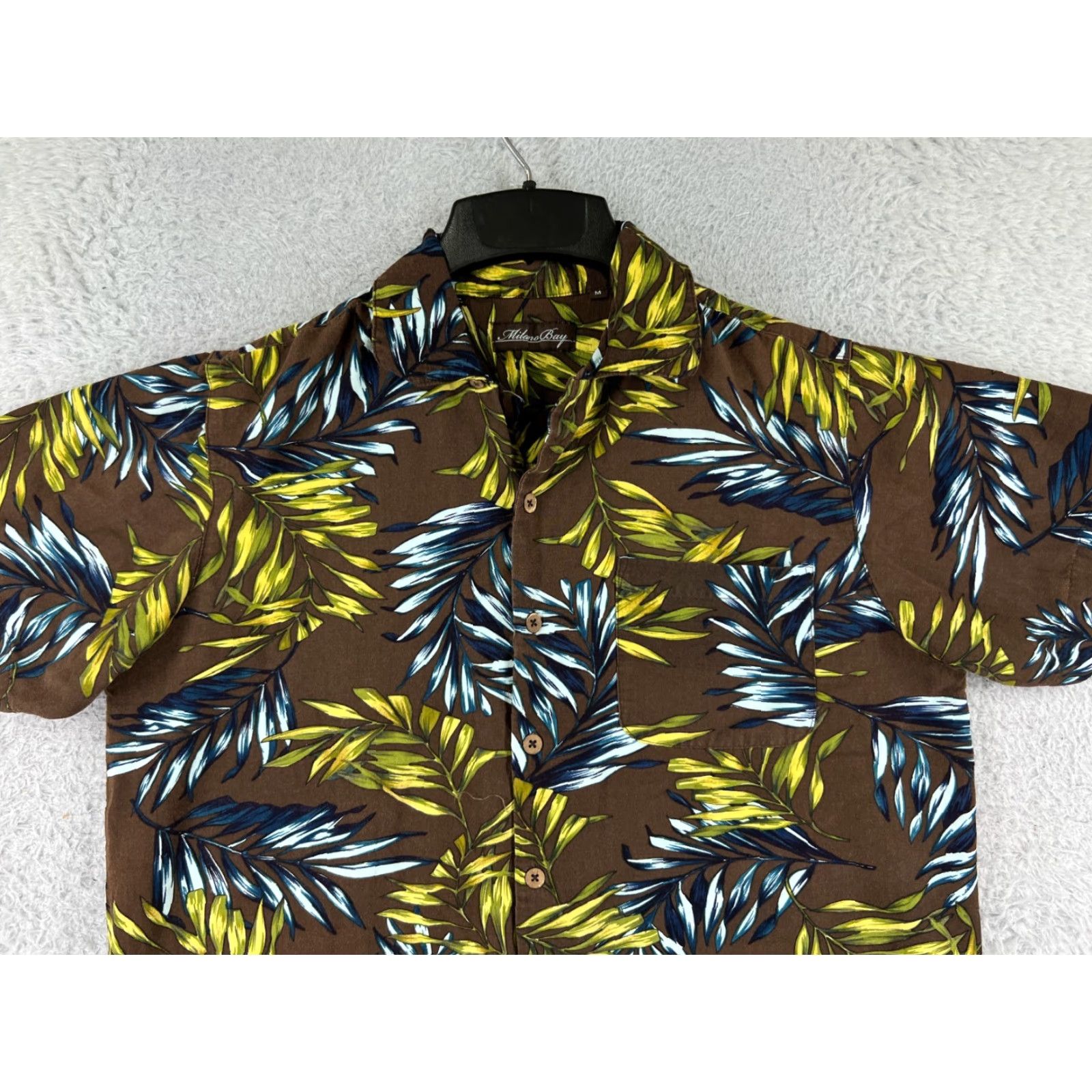 Vintage Milano Bay Shirt Mens Medium Brown Floral Palm Leaf Hawaiian Rayon Blend Size US M / EU 48-50 / 2 - 7 Thumbnail
