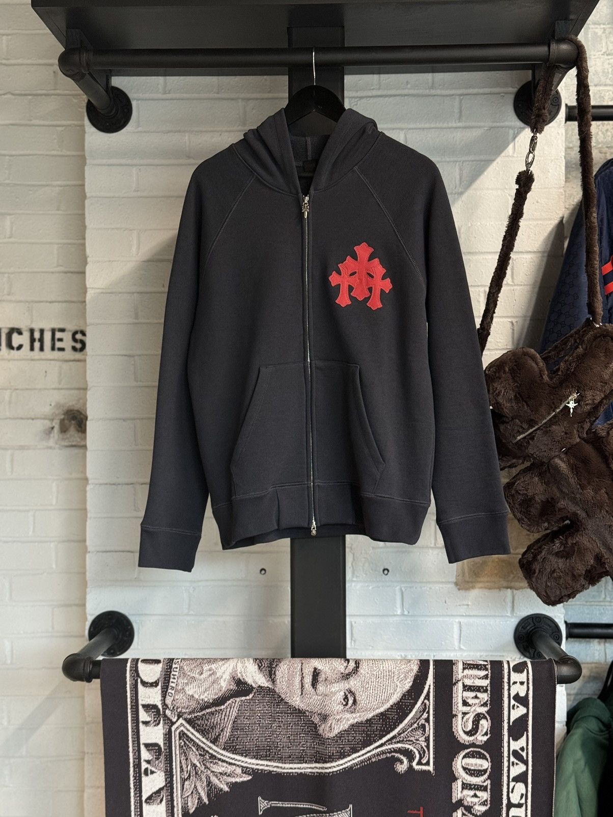 Chrome Hearts Chrome Hearts Triple Cross Zip Up Hoodie NAVY/RED