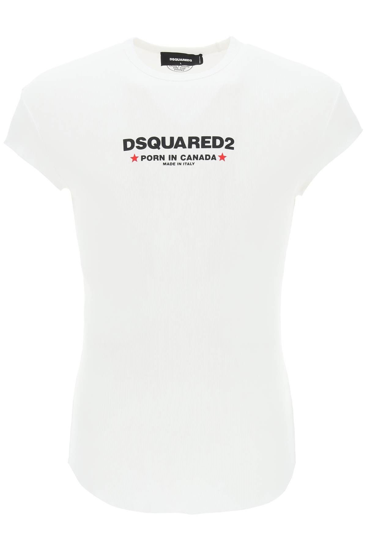 image of Dsquared2 Choke Fit Ribbed T-Shirt in White, Men's (Size Medium)