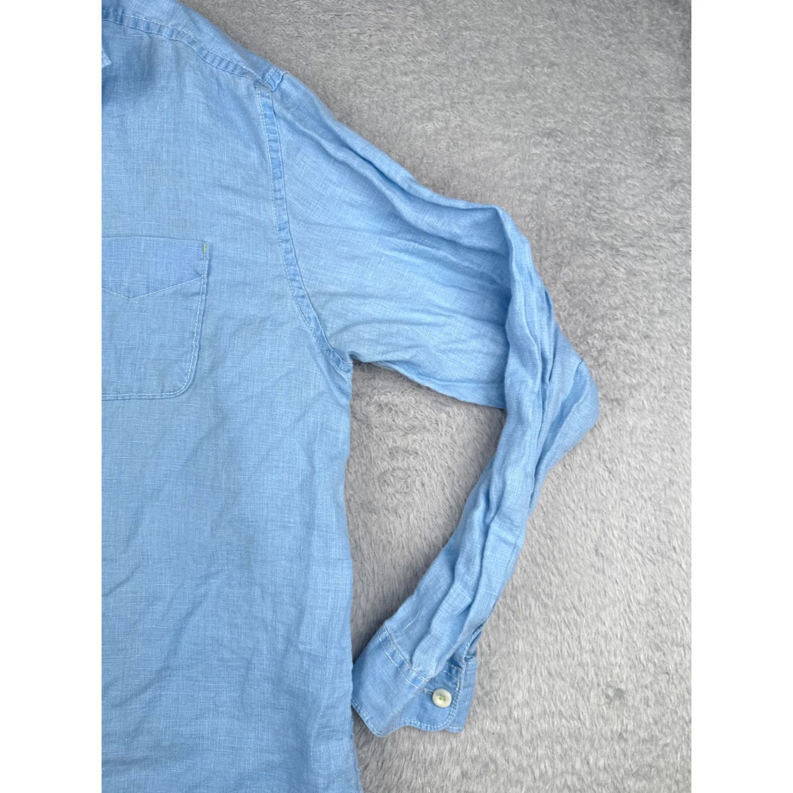 Tommy Bahama Tommy Bahama Shirt Men Large Blue 100% Linen Long Sleeve Pocket Button-Up Casual Resort Aloha Beach 40 in Chest Mens Regular L Blue Pocket Linen Shirt Size US L / EU 52-54 / 3 - 2 Thumbnail