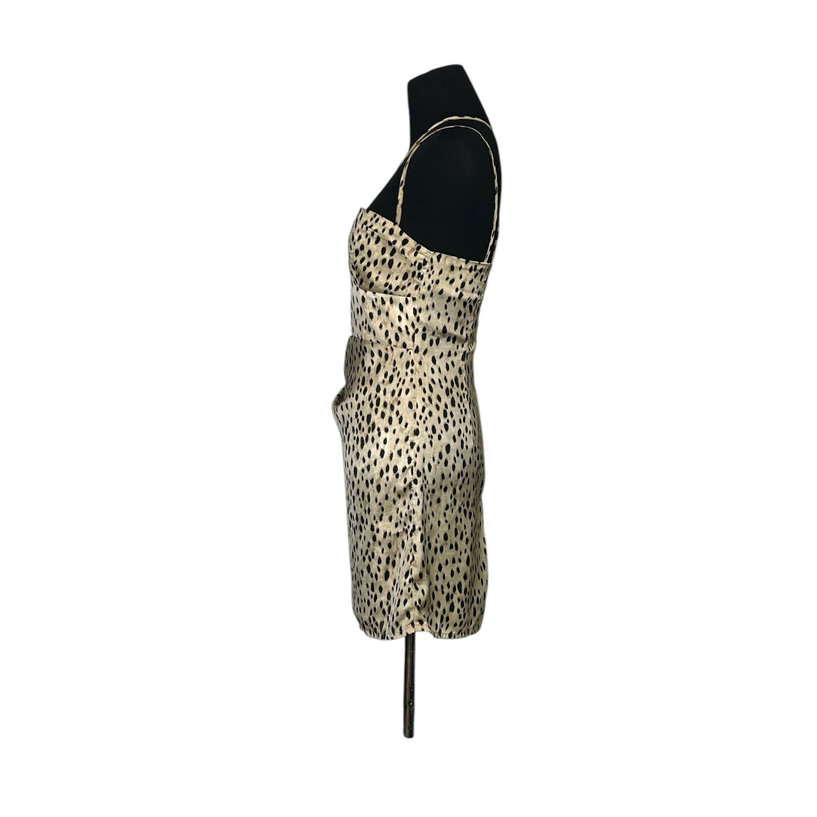 Zara Zara Beige Black Satin Animal Print Mini Slip Dress size XS Size XS / US 0-2 / IT 36-38 - 5 Thumbnail