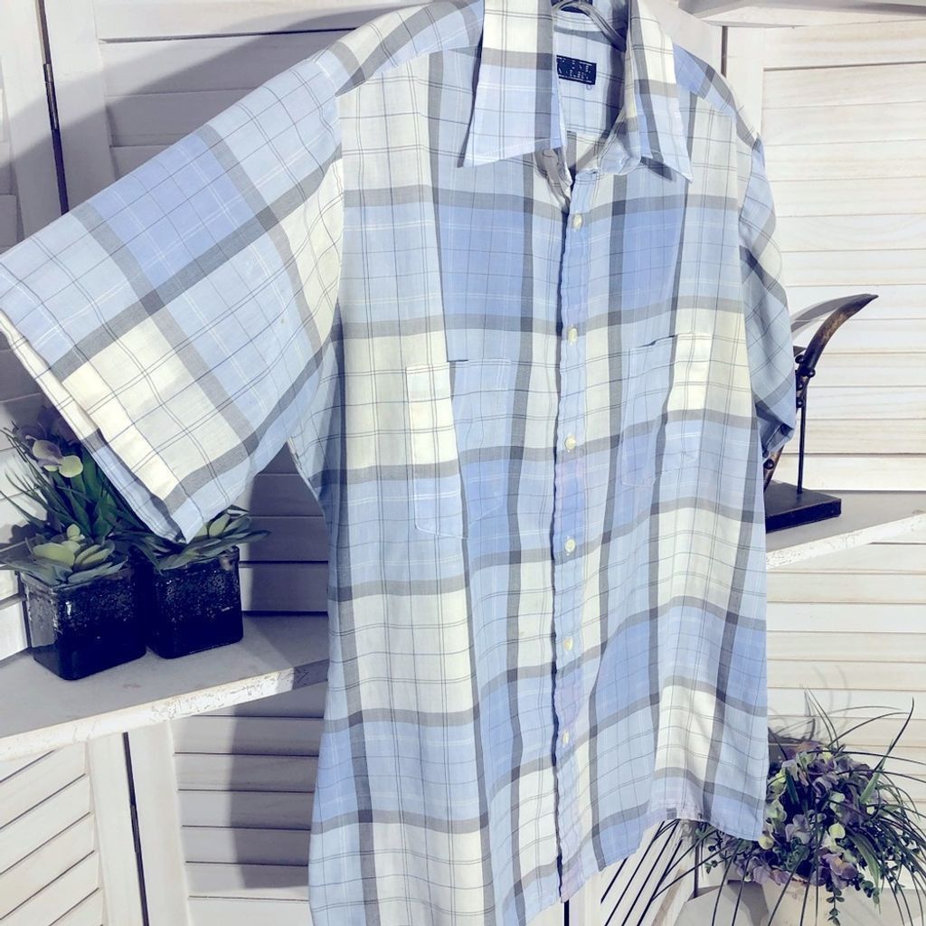 Vintage 90s western cowboy blue cream plaid short sleeves shirt sz M Size US M / EU 48-50 / 2 - 4 Thumbnail