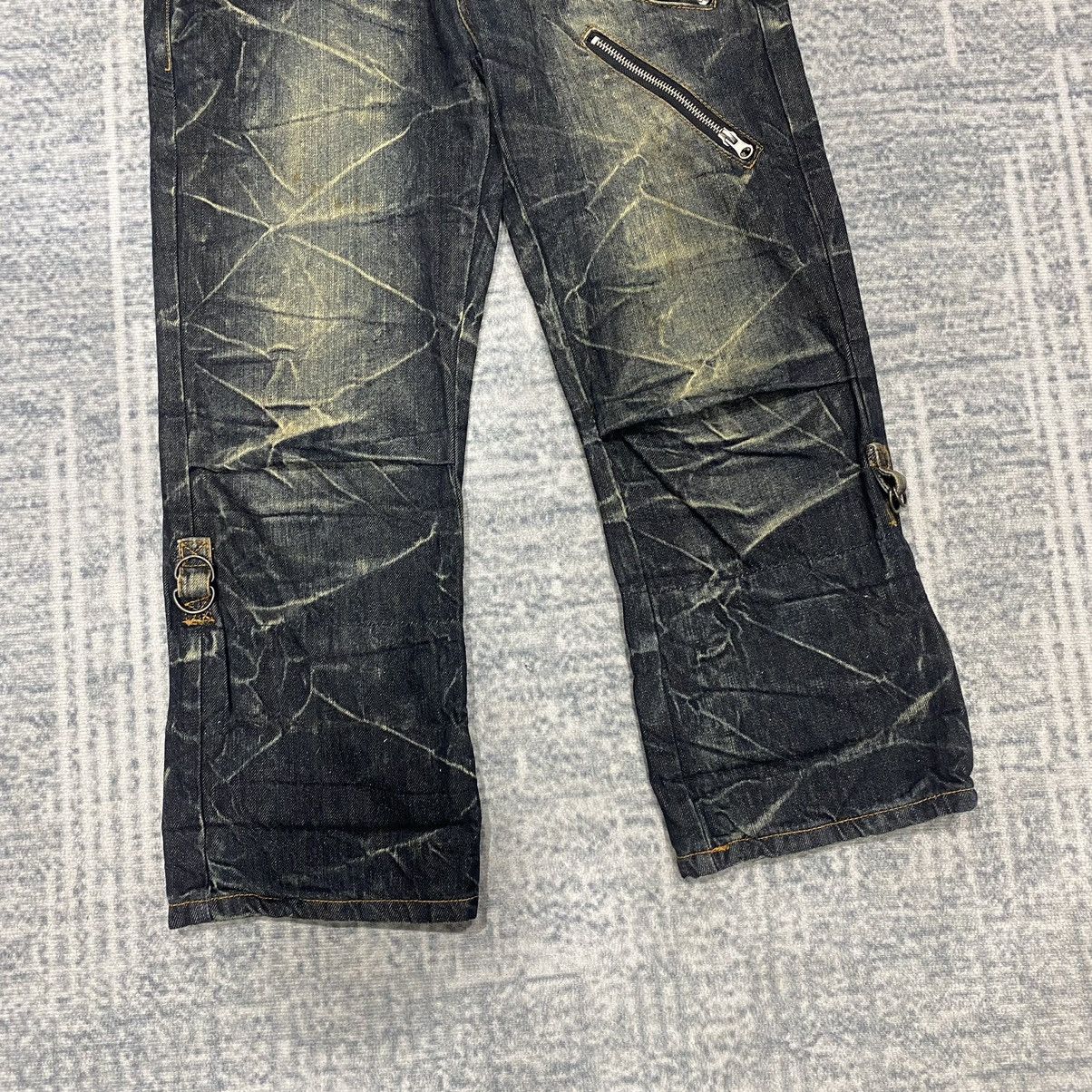 Japanese Brand × Vintage Sick☠️ Nylaus Double Waist Jeans 3Q Punk Grunge Mud Wash Size US 30 / EU 46 - 3 Thumbnail
