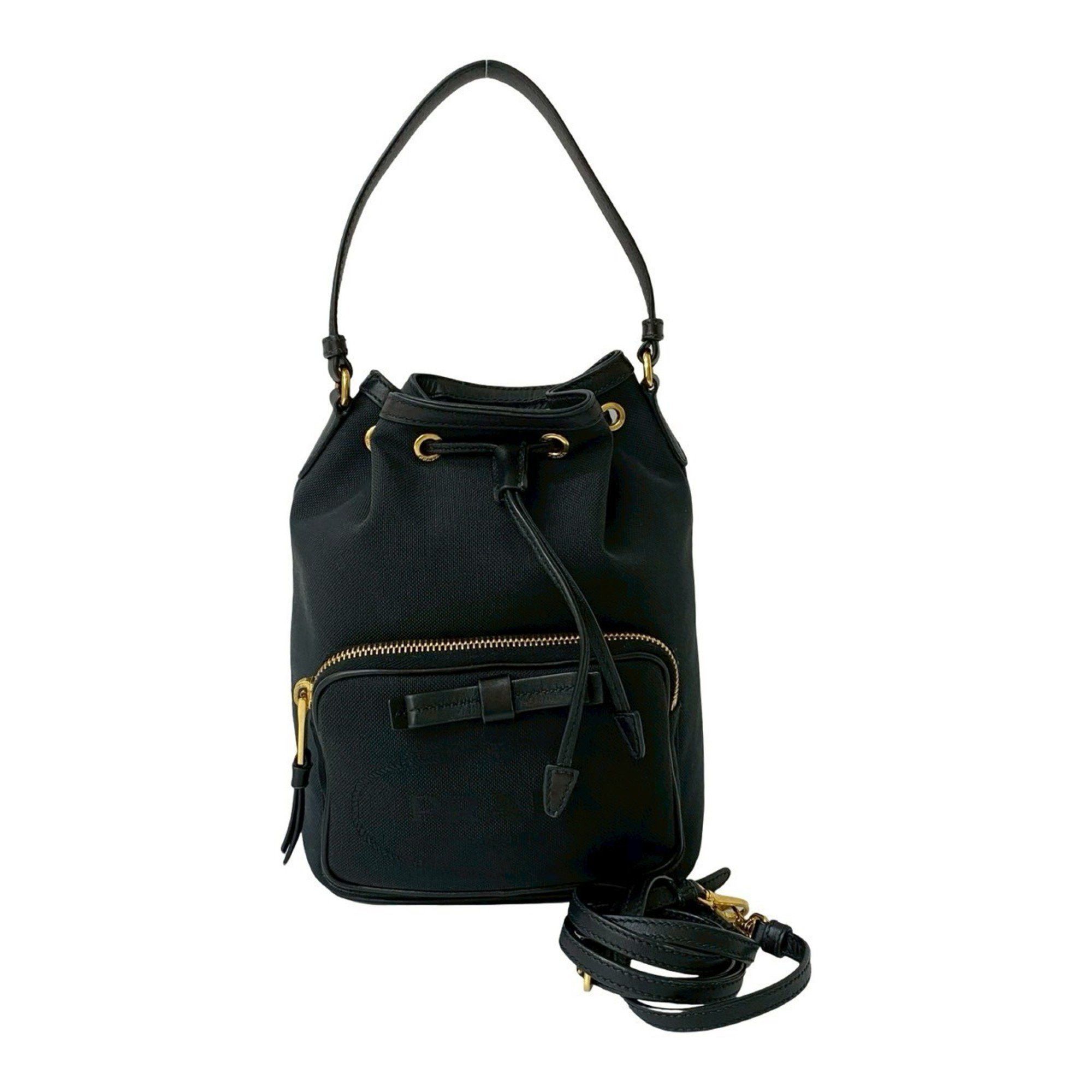 Prada Prada Duetto Logo Canvas and Leather Drawstring 2-Way Handbag/Shoulder Bag, Black, 63146 Size ONE SIZE - 1 Thumbnail