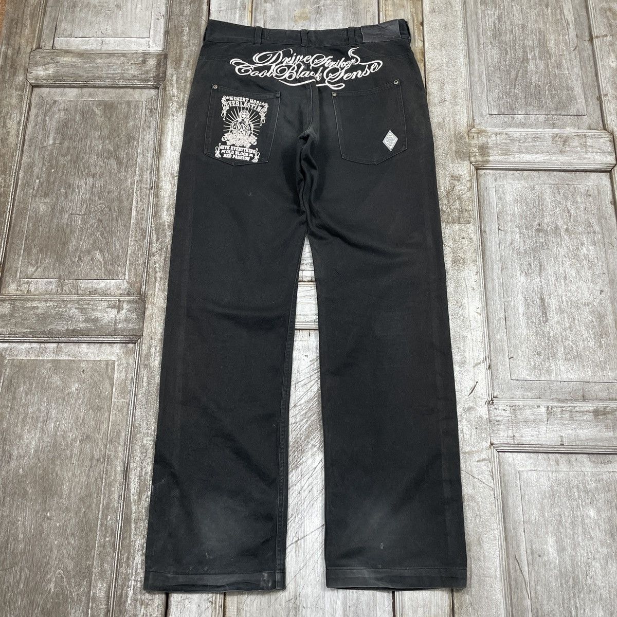 14th Addiction × Japanese Brand × Vintage Vintage CDS Black Sense Embroidery Faded Baggy Pant Size US 34 / EU 50 - 1 Thumbnail